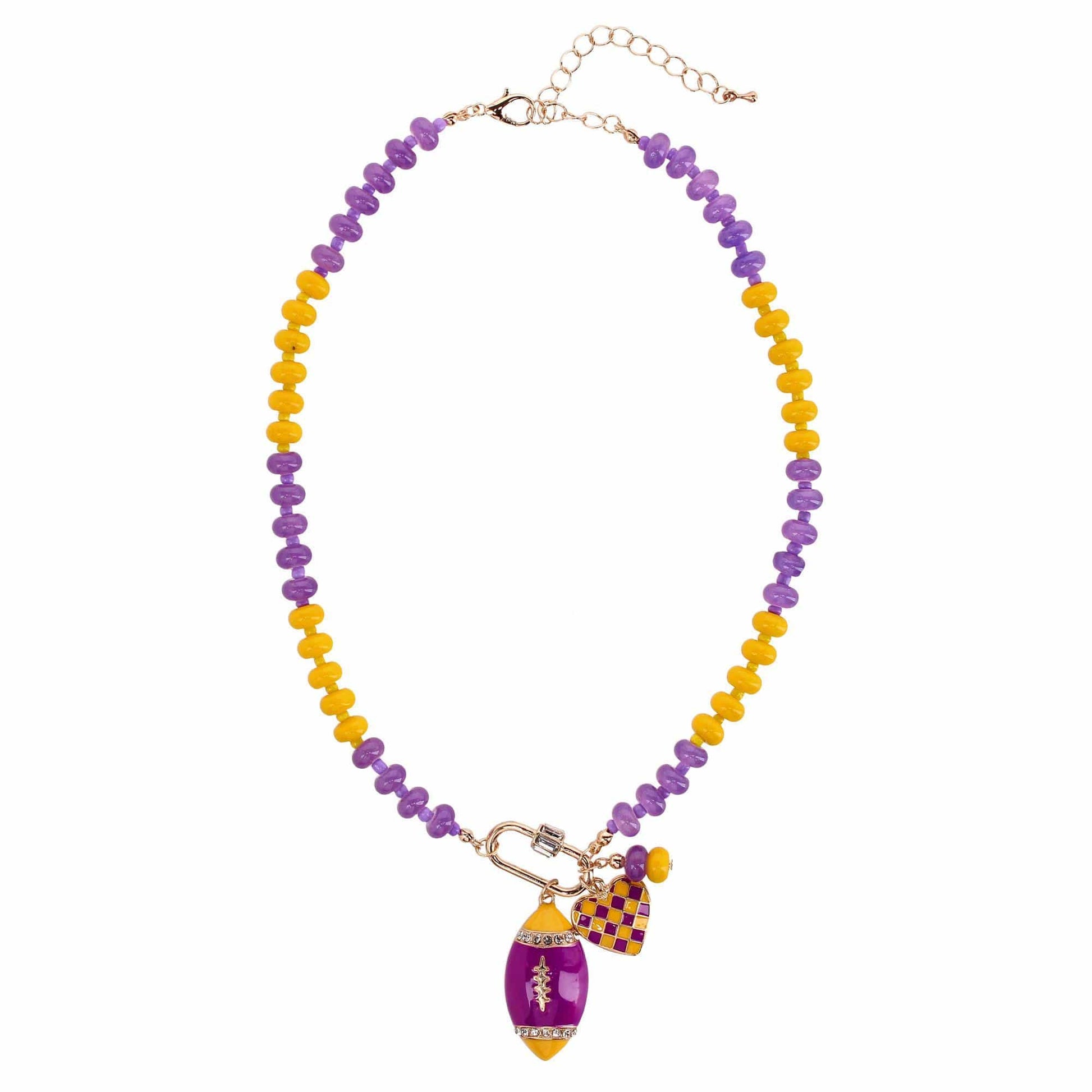 CTM® Women's Duo Color Beaded Charm Team Football Necklace - Purple and Yellow