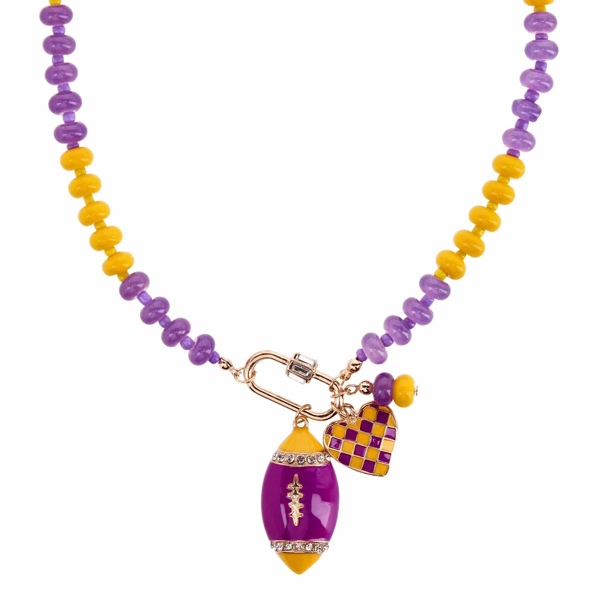 CTM® Women's Duo Color Beaded Charm Team Football Necklace - Purple and Yellow