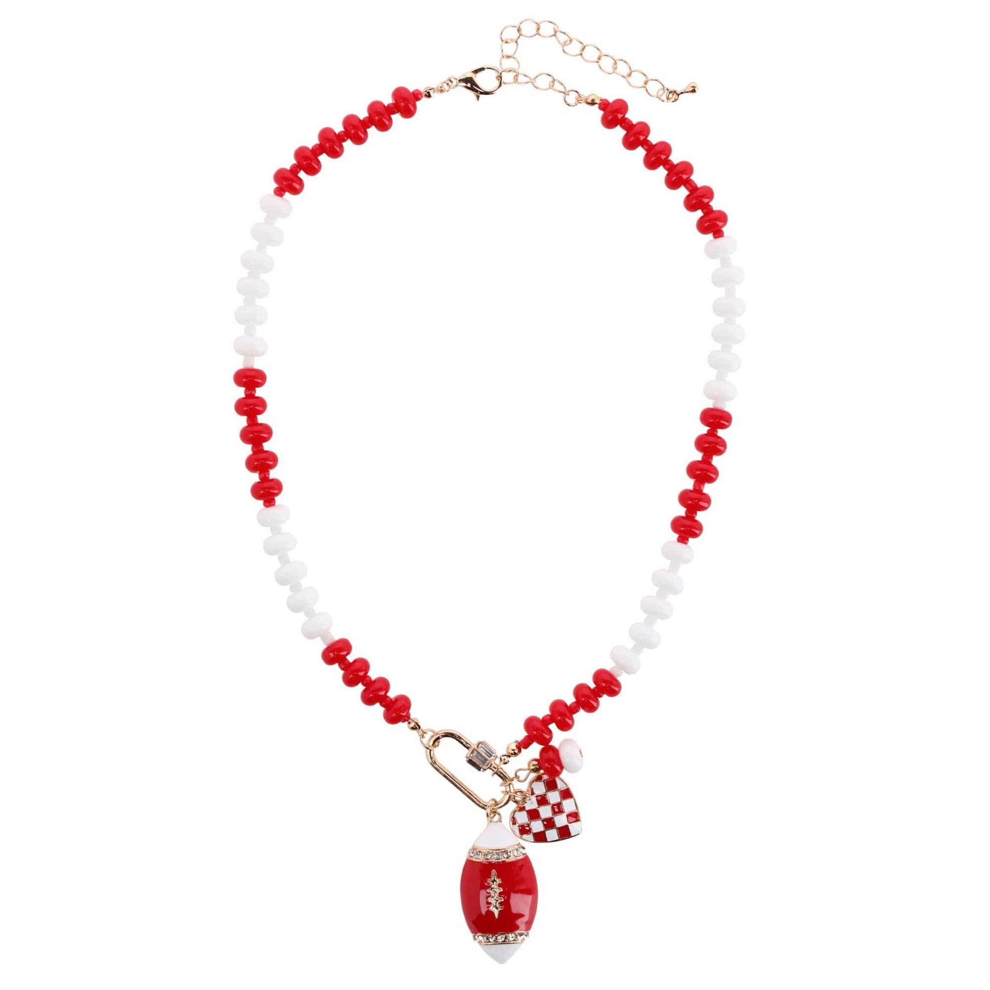 CTM® Women's Duo Color Beaded Charm Team Football Necklace - Red and White
