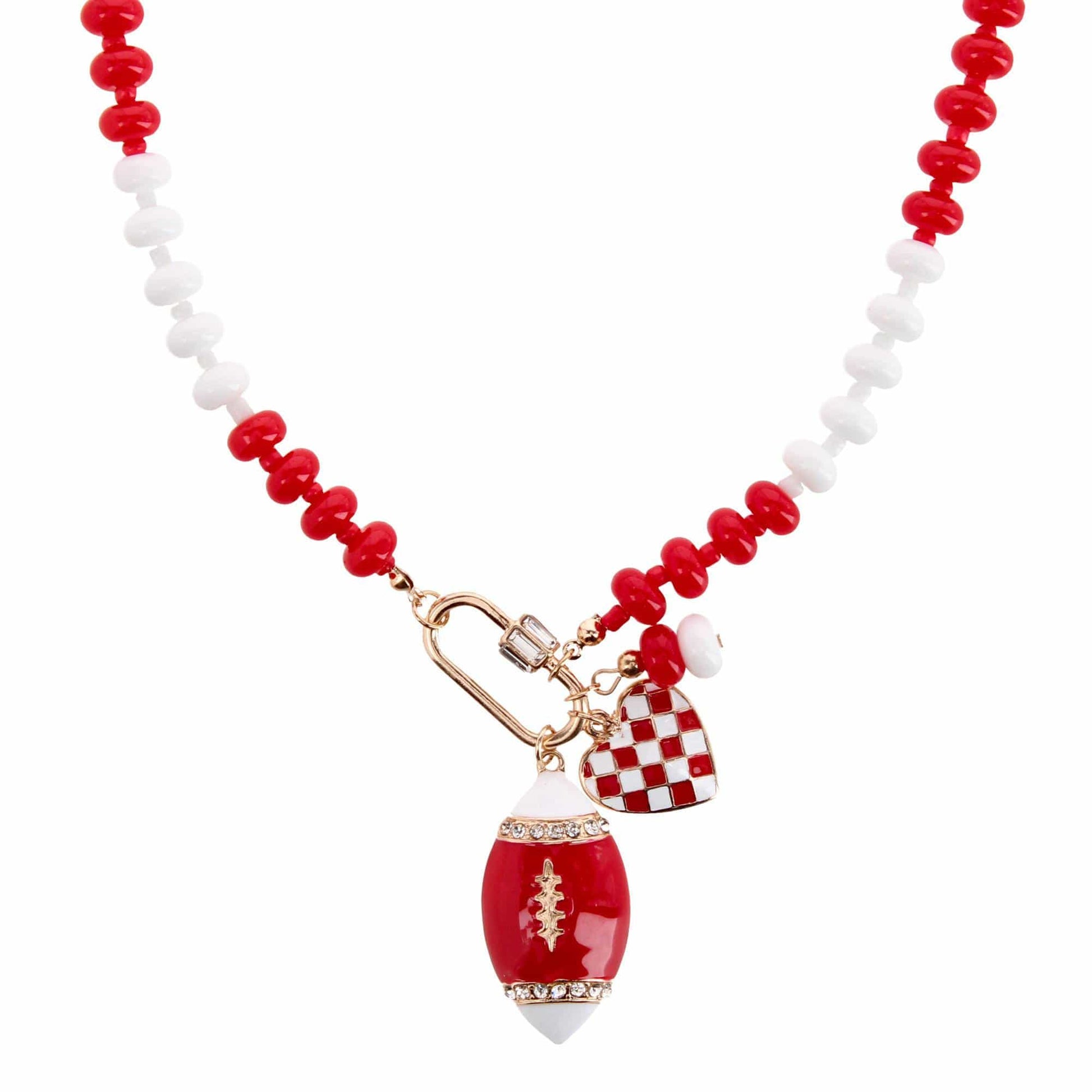 CTM® Women's Duo Color Beaded Charm Team Football Necklace - Red and White