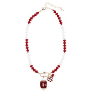 Women's Duo Color Beaded Charm Team Football Necklace