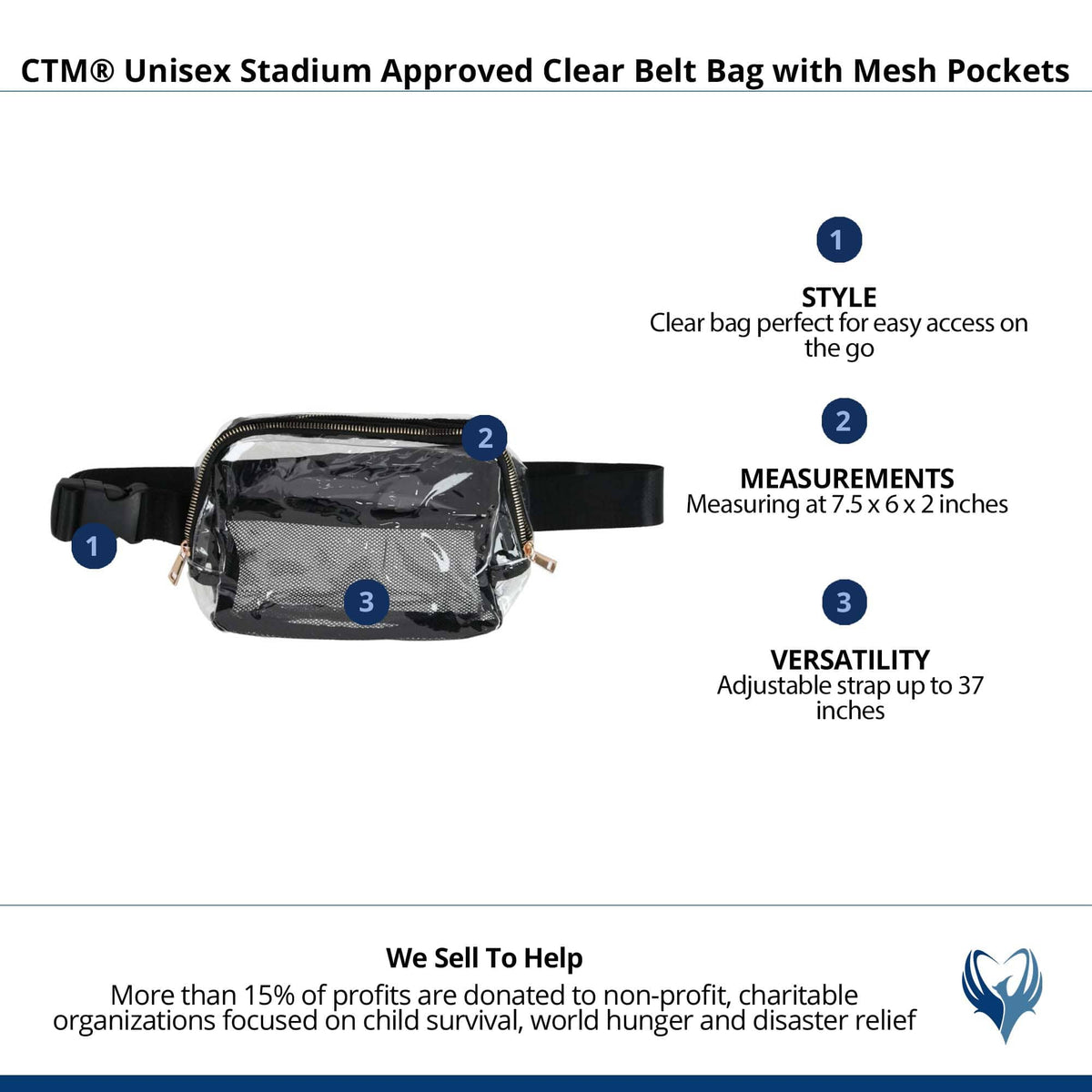 CTM® Unisex Stadium Approved Clear Belt Bag with Mesh Pockets - Black