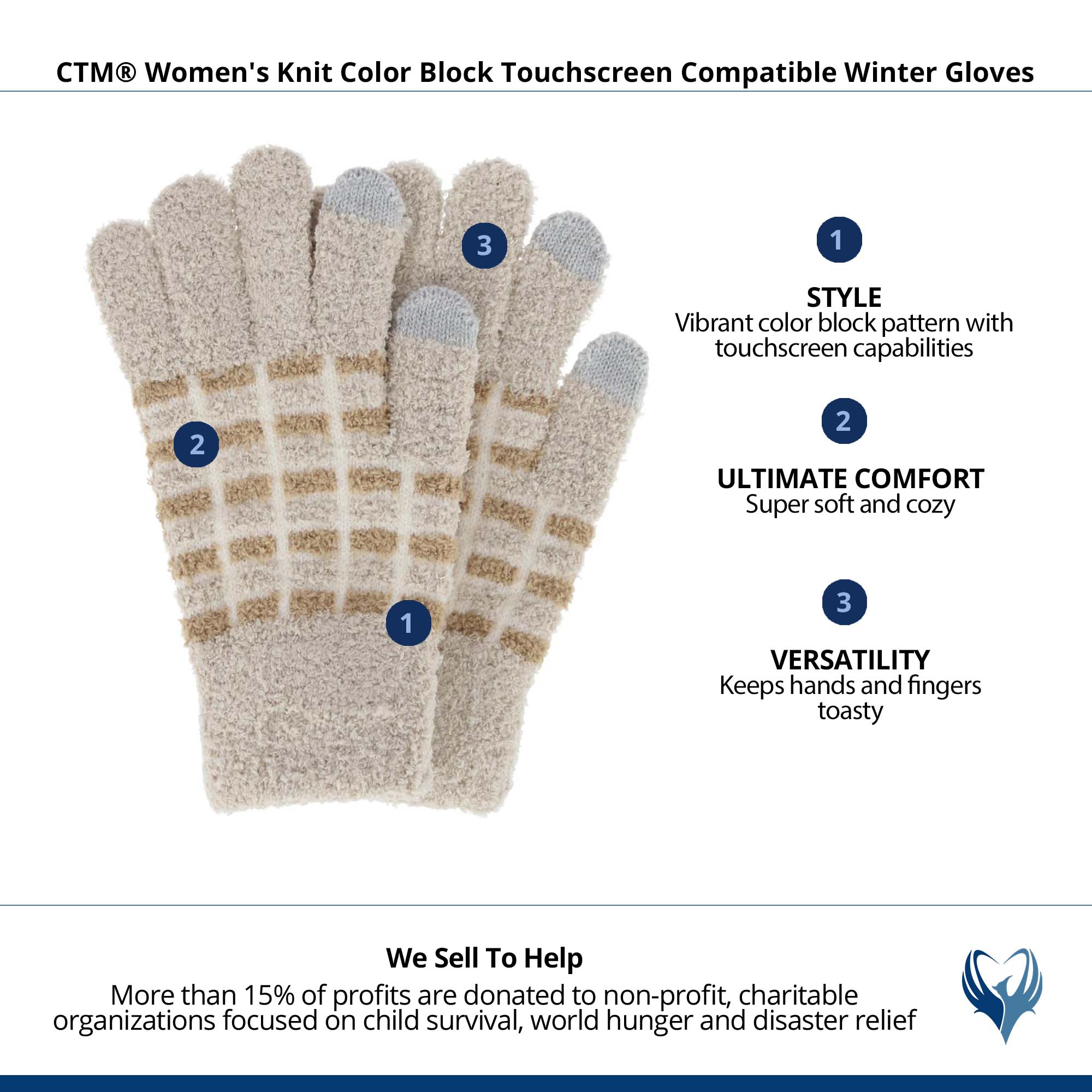 CTM® Women's Knit Color Block Touchscreen Compatible Winter Gloves - Taupe