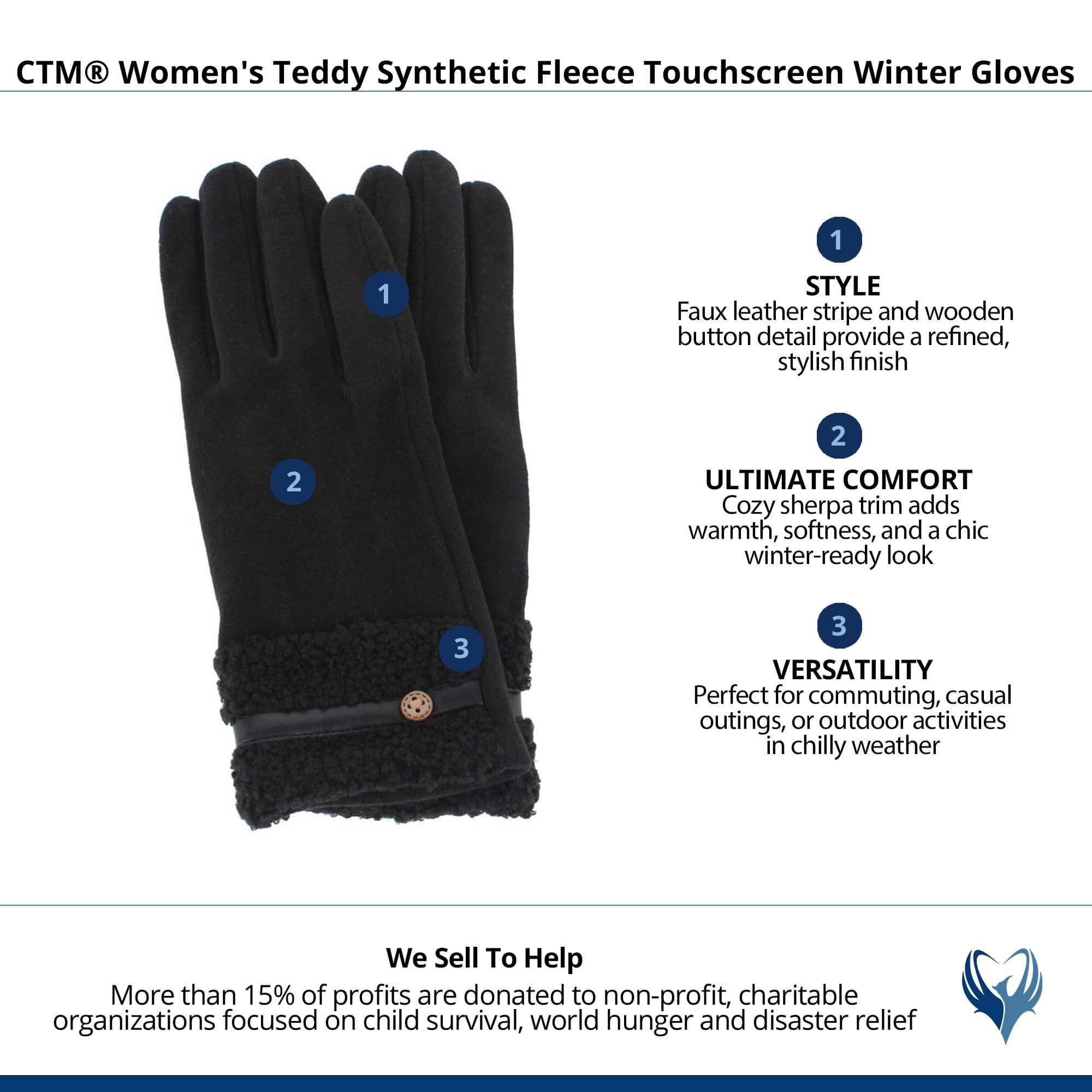 CTM® Women's Teddy Synthetic Fleece Touchscreen Winter Gloves - Black