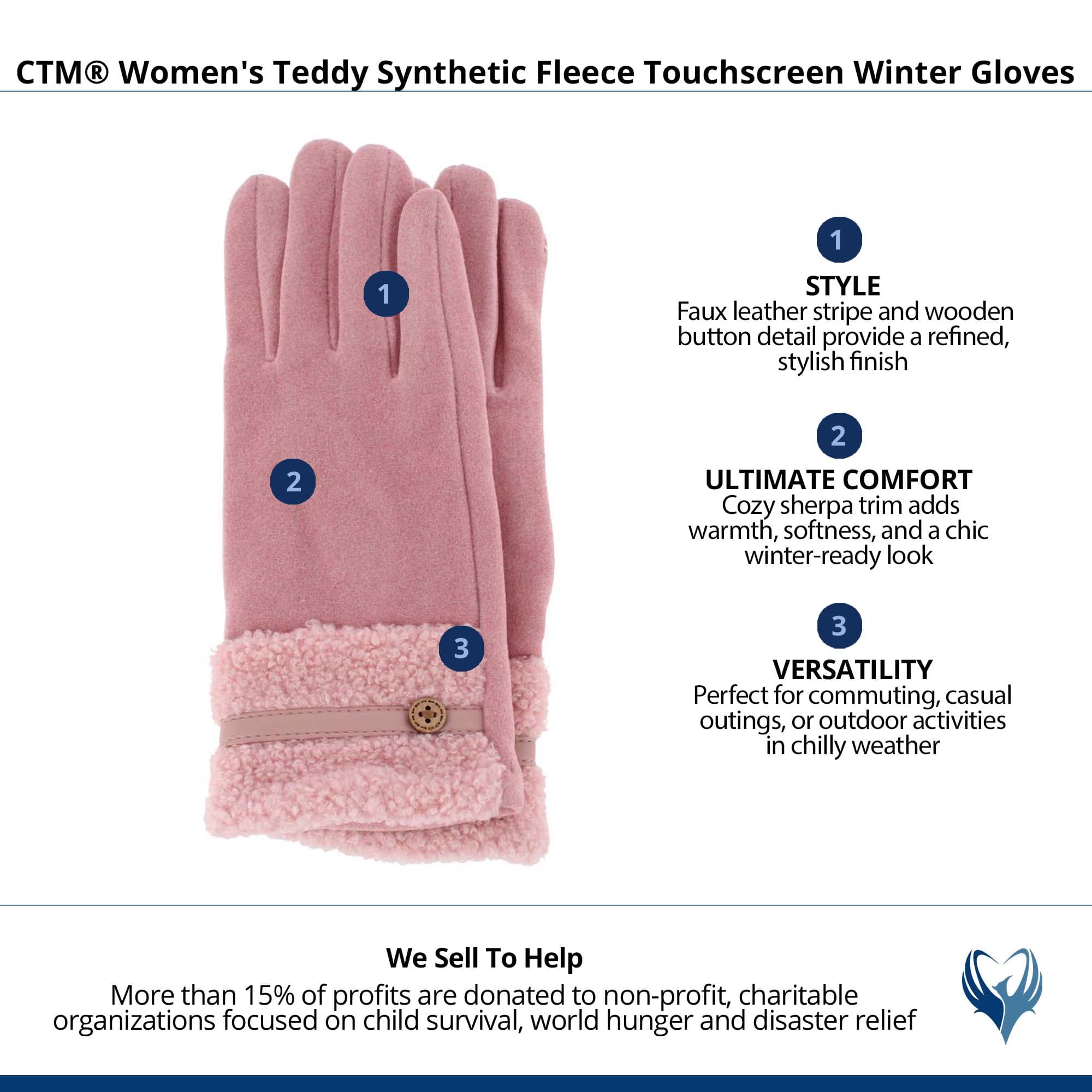 CTM® Women's Teddy Synthetic Fleece Touchscreen Winter Gloves - Pink