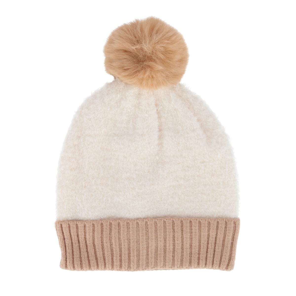 CTM® Women's Two Tone Knit Winter Beanie Hat with Pom
