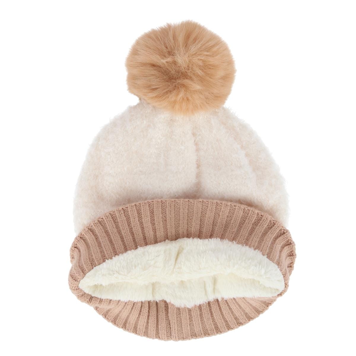 CTM® Women's Two Tone Knit Winter Beanie Hat with Pom - Beige