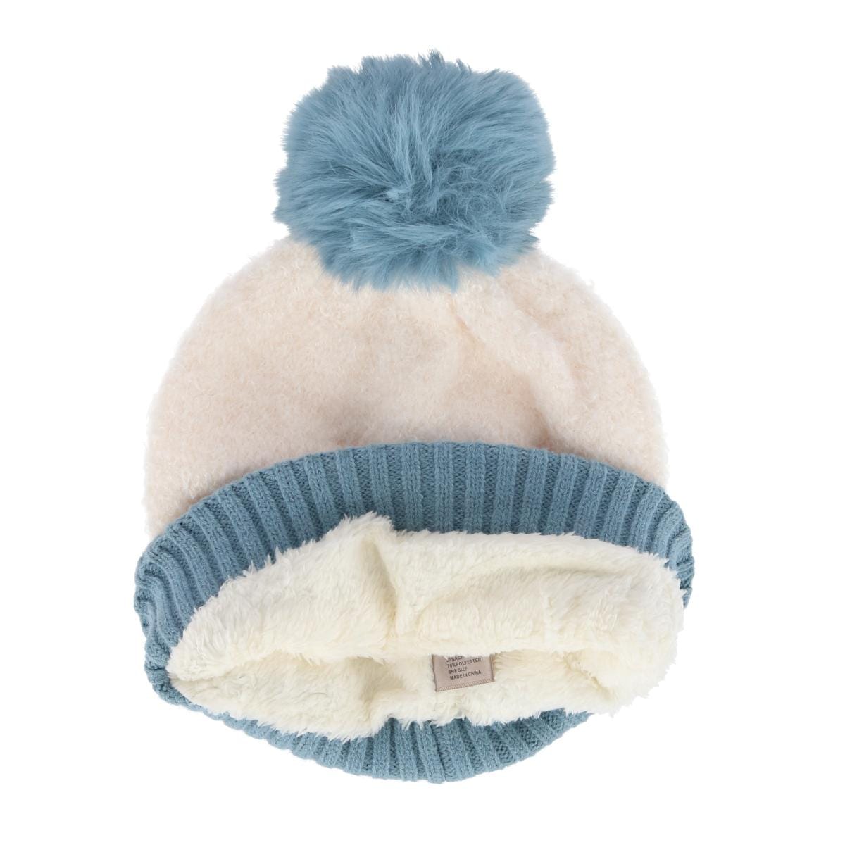 CTM® Women's Two Tone Knit Winter Beanie Hat with Pom - Blue