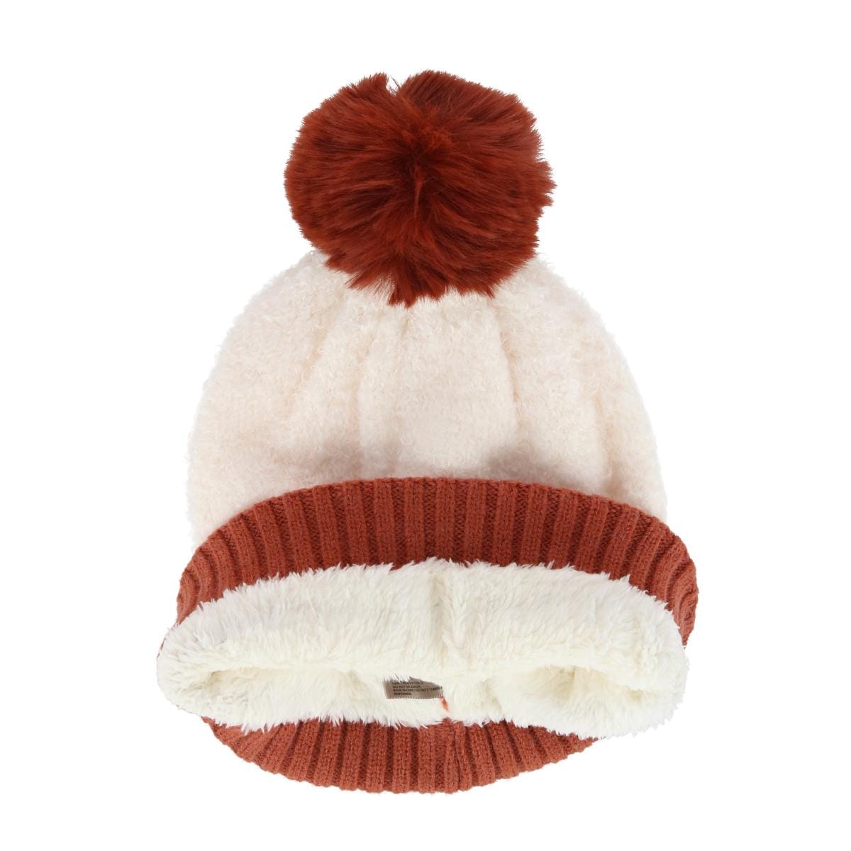 CTM® Women's Two Tone Knit Winter Beanie Hat with Pom - Rust