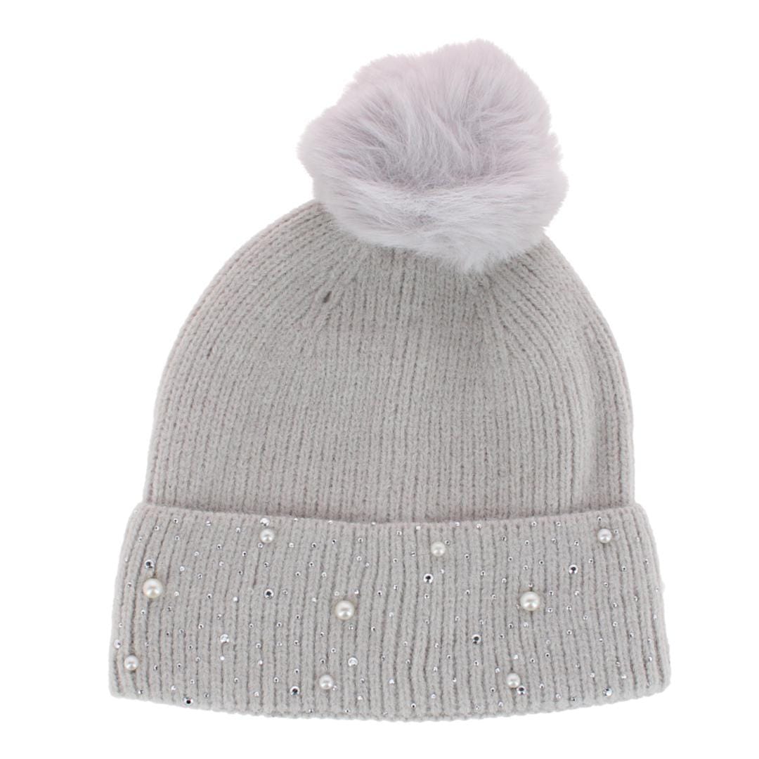 CTM® Women's Embellished Knit Winter Beanie and Touchscreen Glove Set - Light Gray