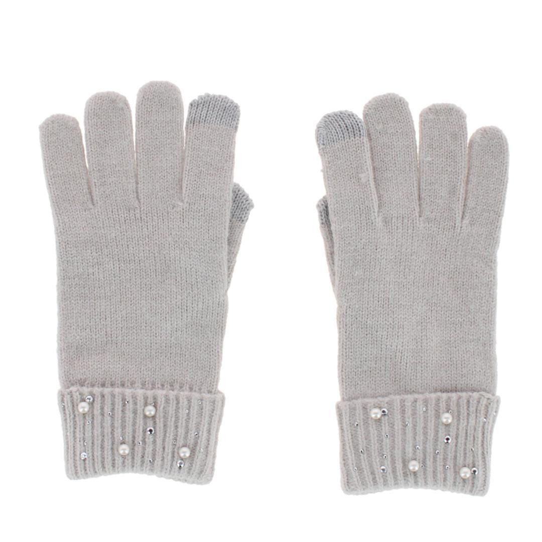 CTM® Women's Embellished Knit Winter Beanie and Touchscreen Glove Set - Light Gray