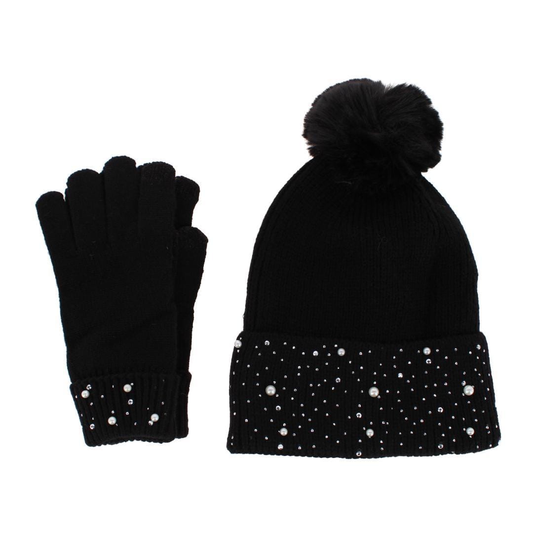 CTM® Women's Embellished Knit Winter Beanie and Touchscreen Glove Set - Women's Embellished Knit Winter Beanie and Touchscreen Glove Set
