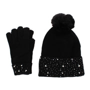 Women's Embellished Knit Winter Beanie and Touchscreen Glove Set