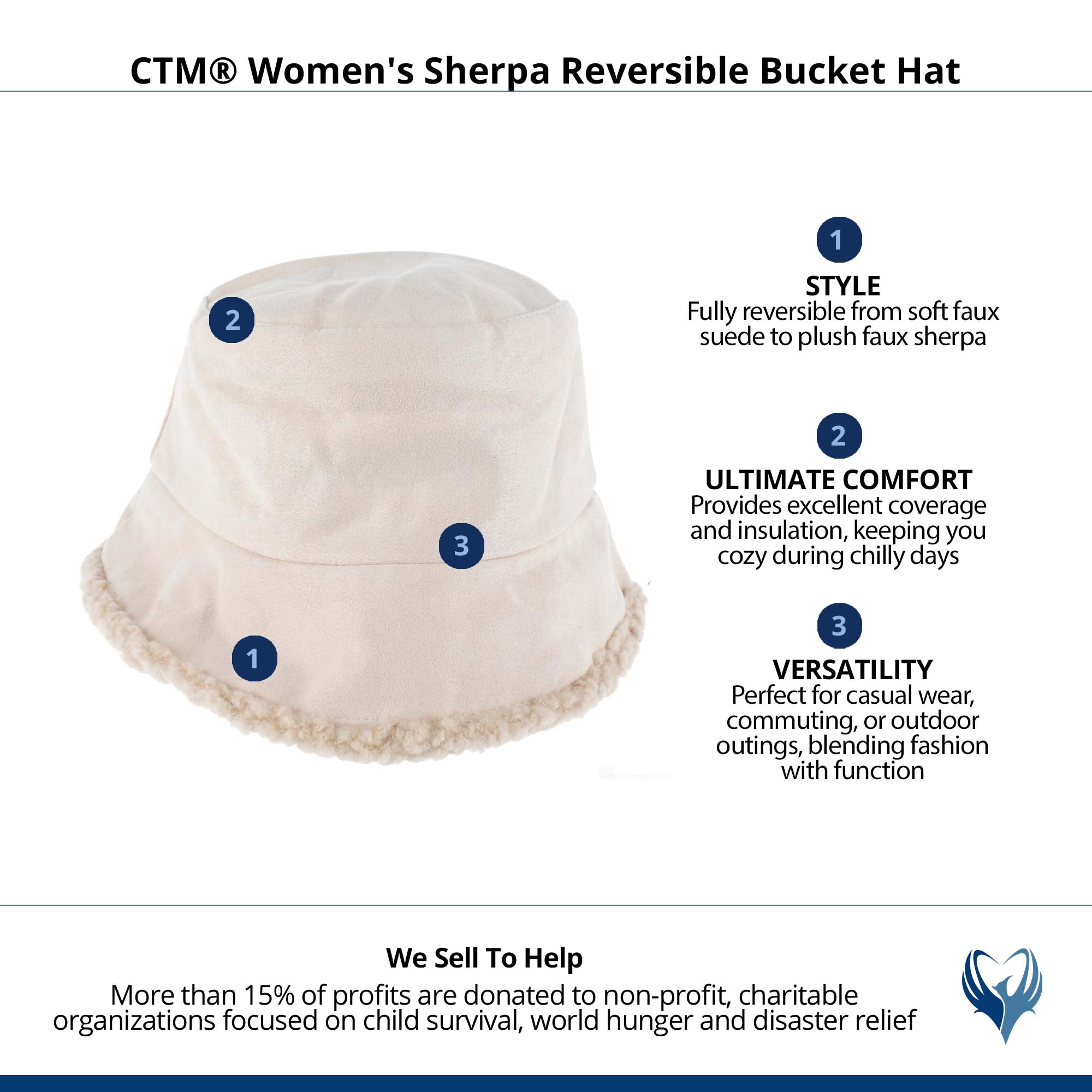 CTM® Women's Sherpa Reversible Bucket Hat - Cream