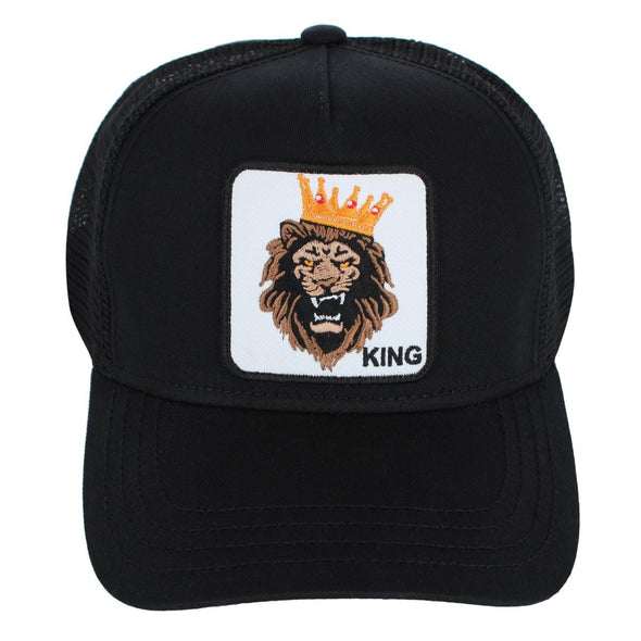 Men's Lion Embriodered Patch Mesh Back Trucker Hat