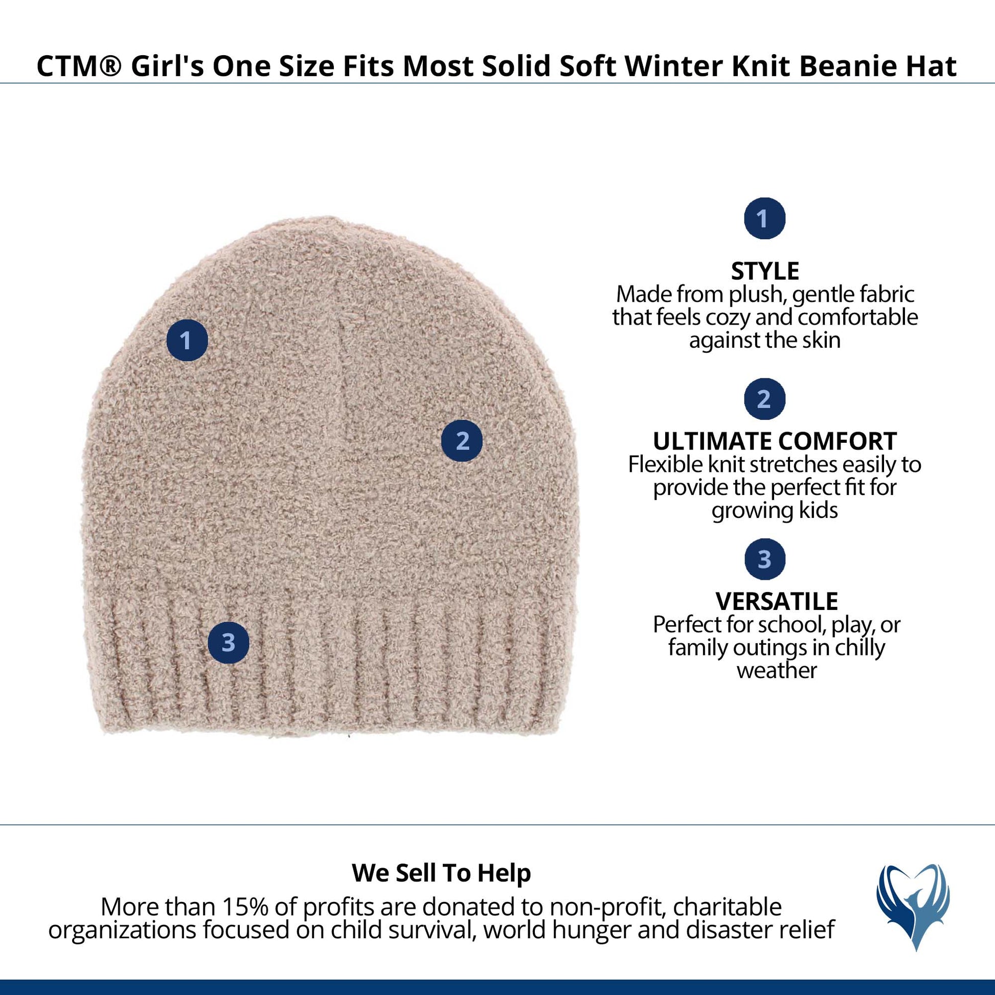 CTM® Girl's One Size Fits Most Solid Soft Winter Knit Beanie Hat - Beige