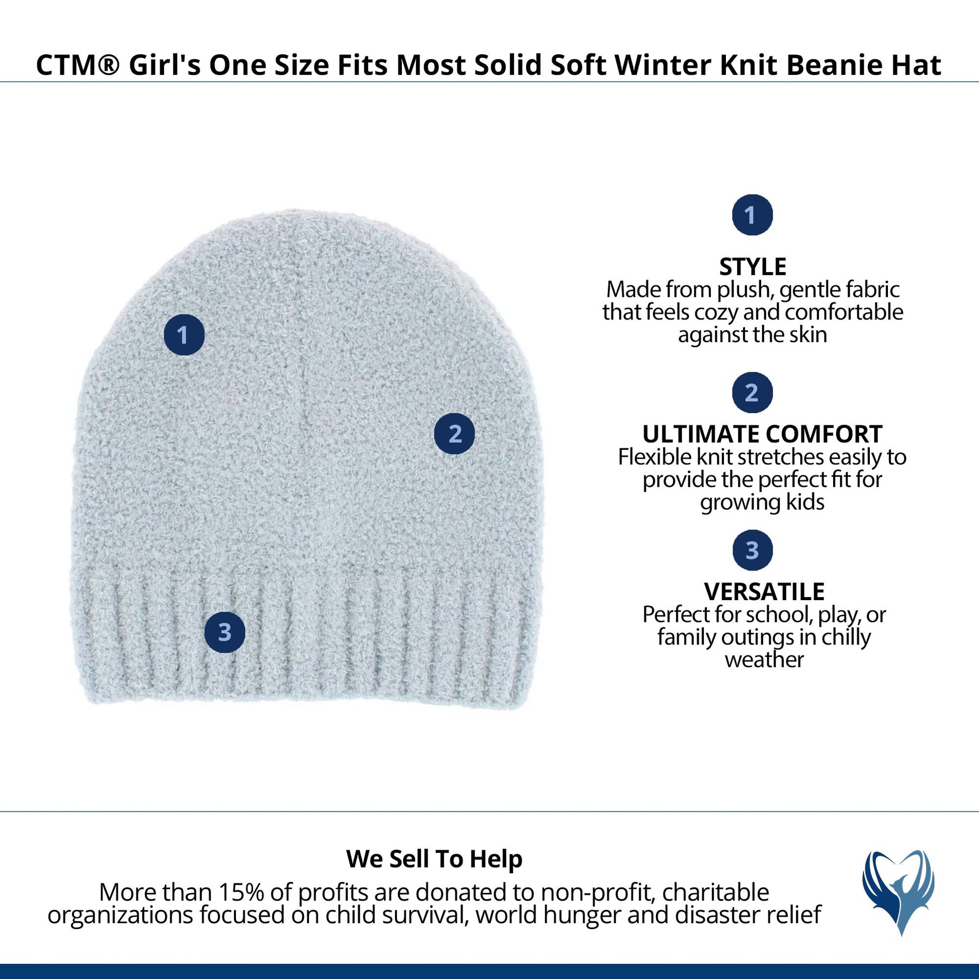 CTM® Girl's One Size Fits Most Solid Soft Winter Knit Beanie Hat - Light Blue