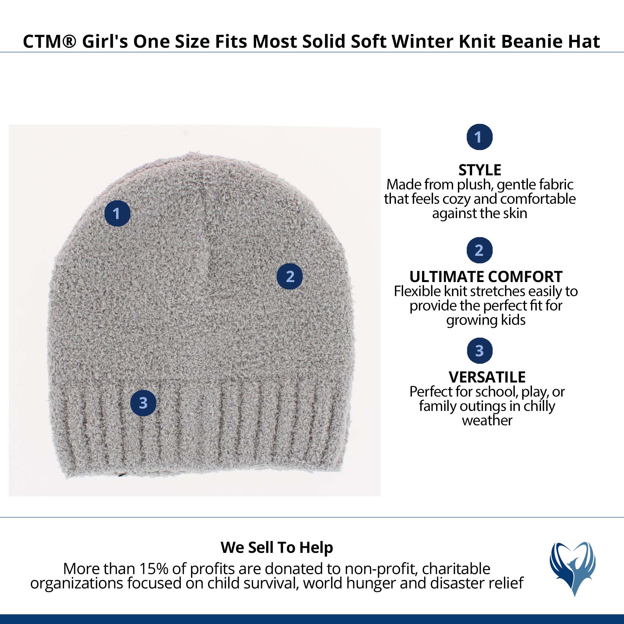 CTM® Girl's One Size Fits Most Solid Soft Winter Knit Beanie Hat - Light Gray