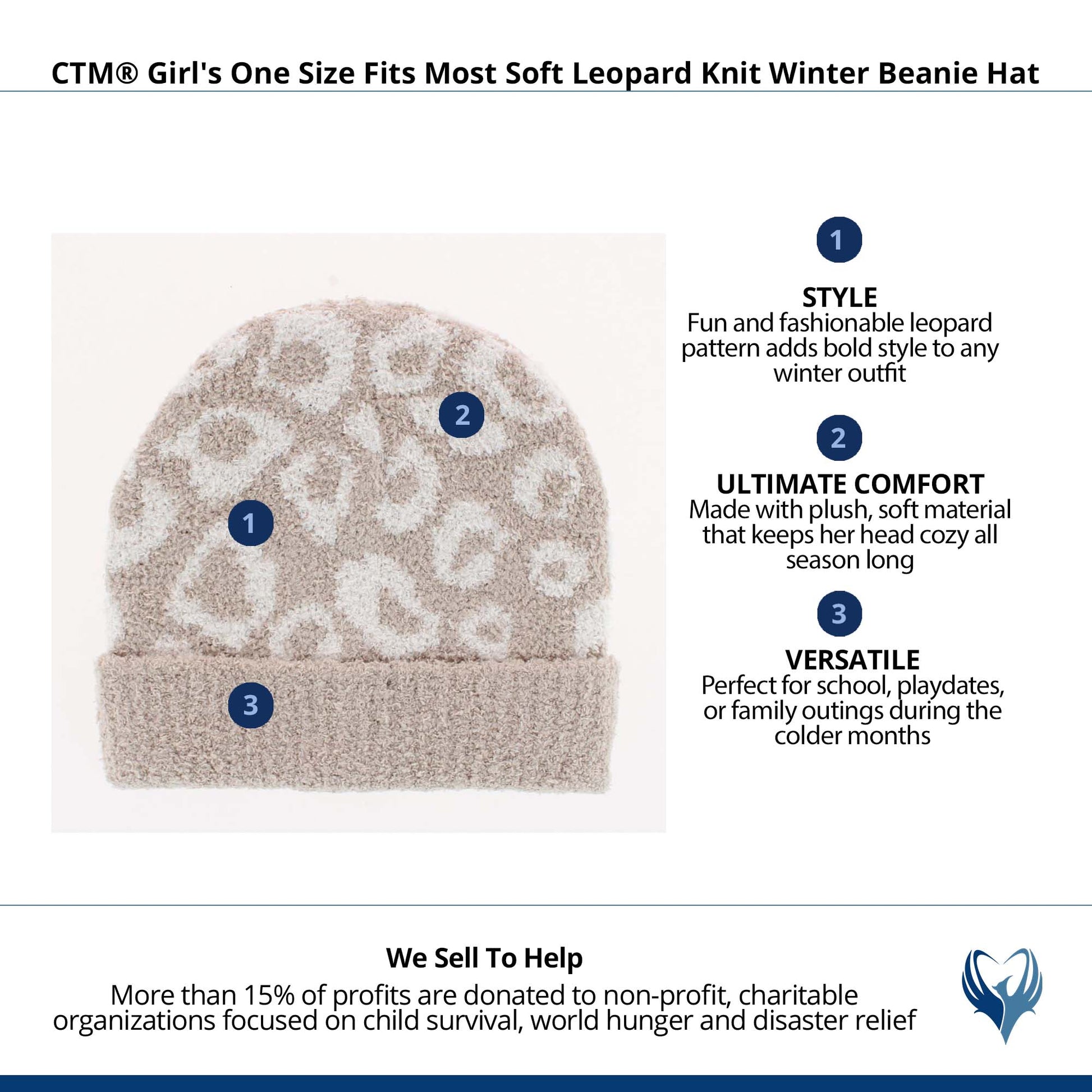 CTM® Girl's One Size Fits Most Soft Leopard Knit Winter Beanie Hat - Beige