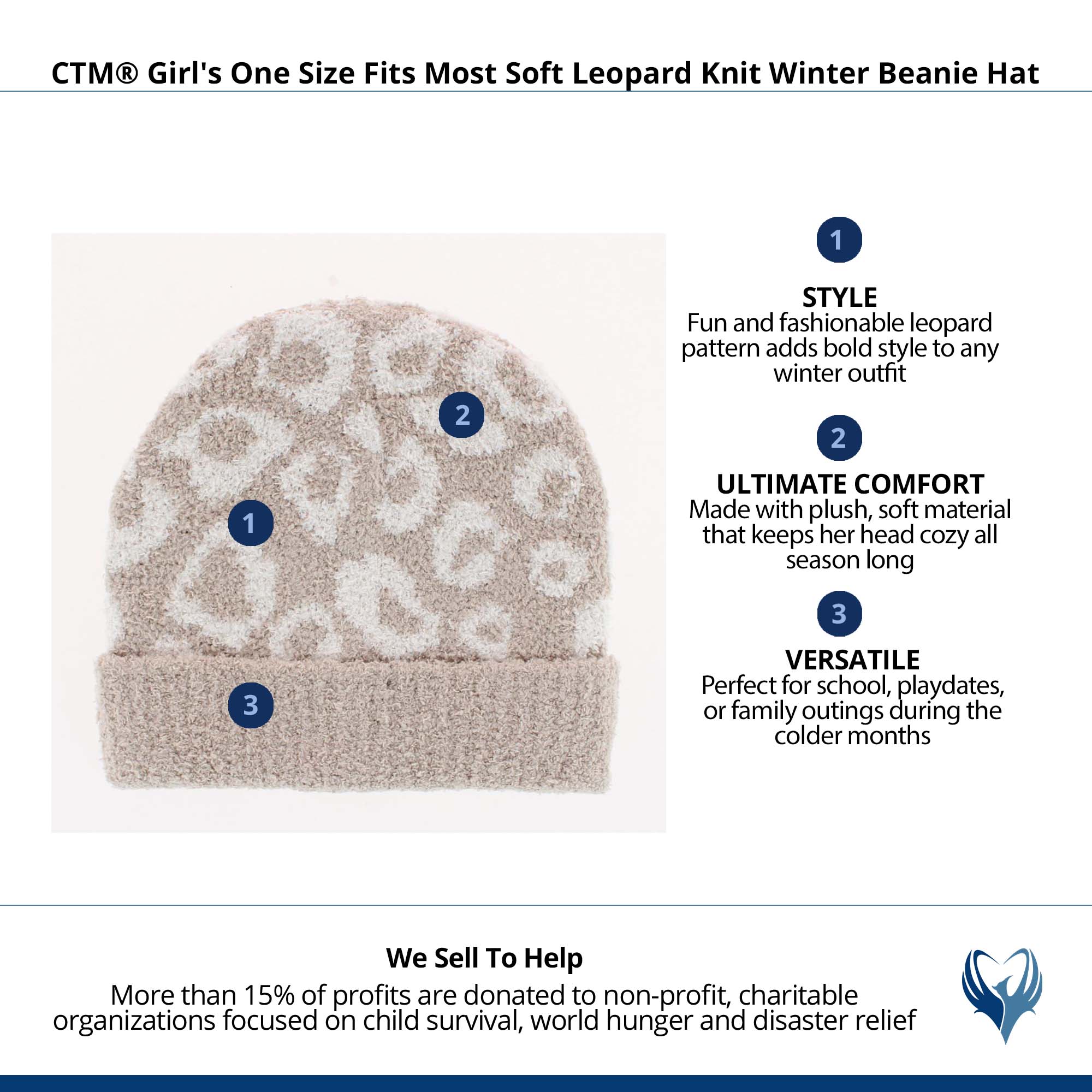 CTM® Girl's One Size Fits Most Soft Leopard Knit Winter Beanie Hat - Beige