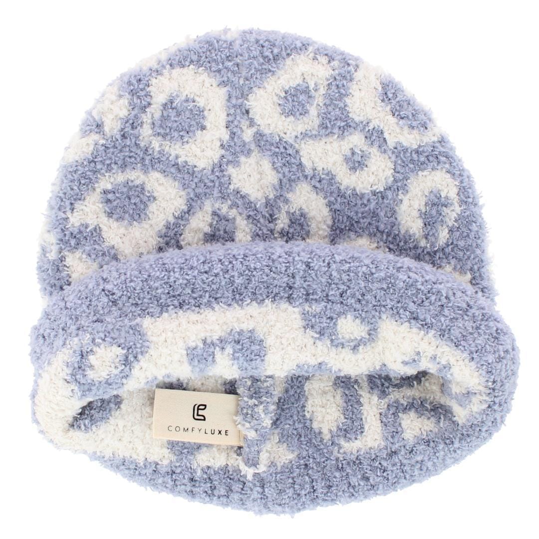 CTM® Girl's One Size Fits Most Soft Leopard Knit Winter Beanie Hat - Blue