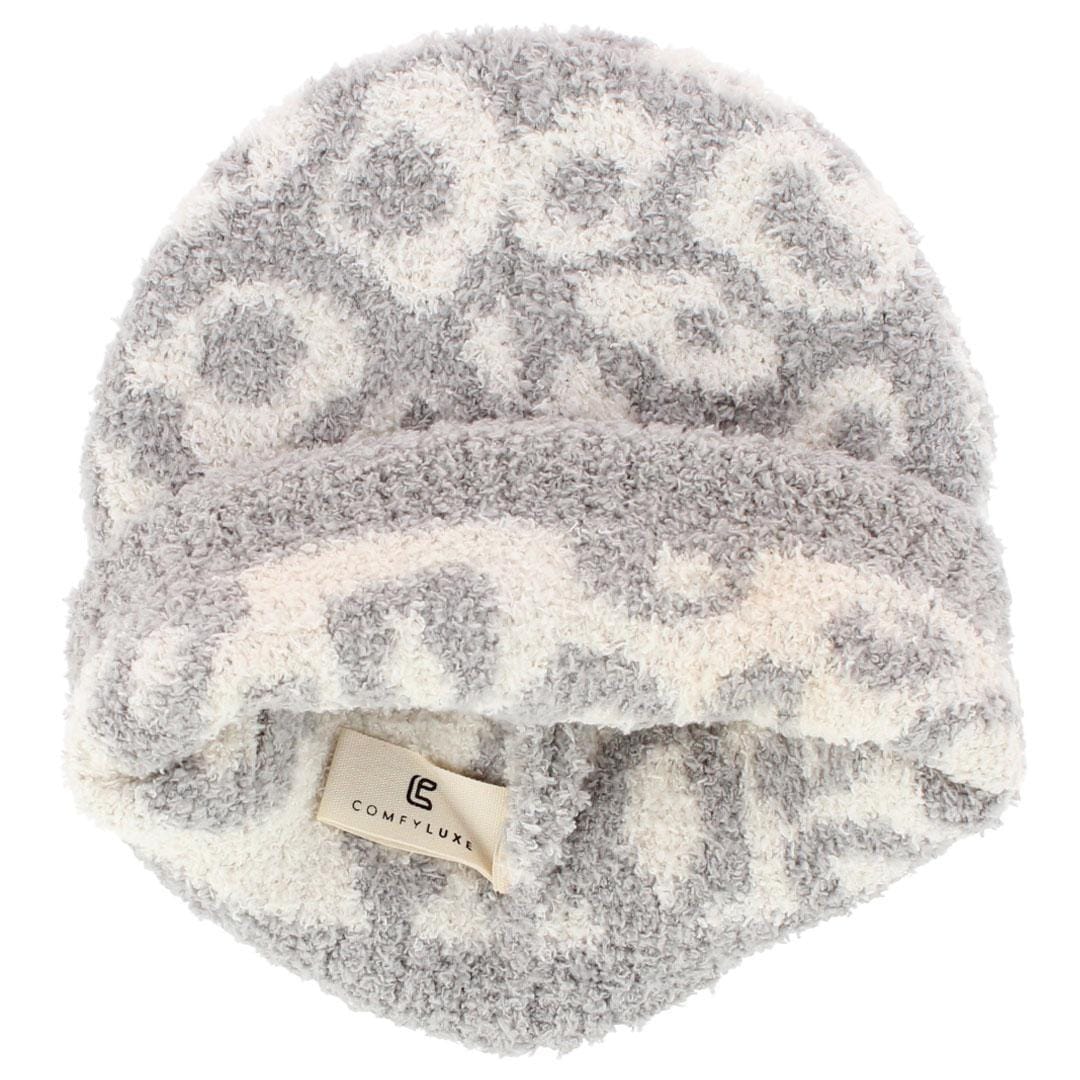 CTM® Girl's One Size Fits Most Soft Leopard Knit Winter Beanie Hat - Gray