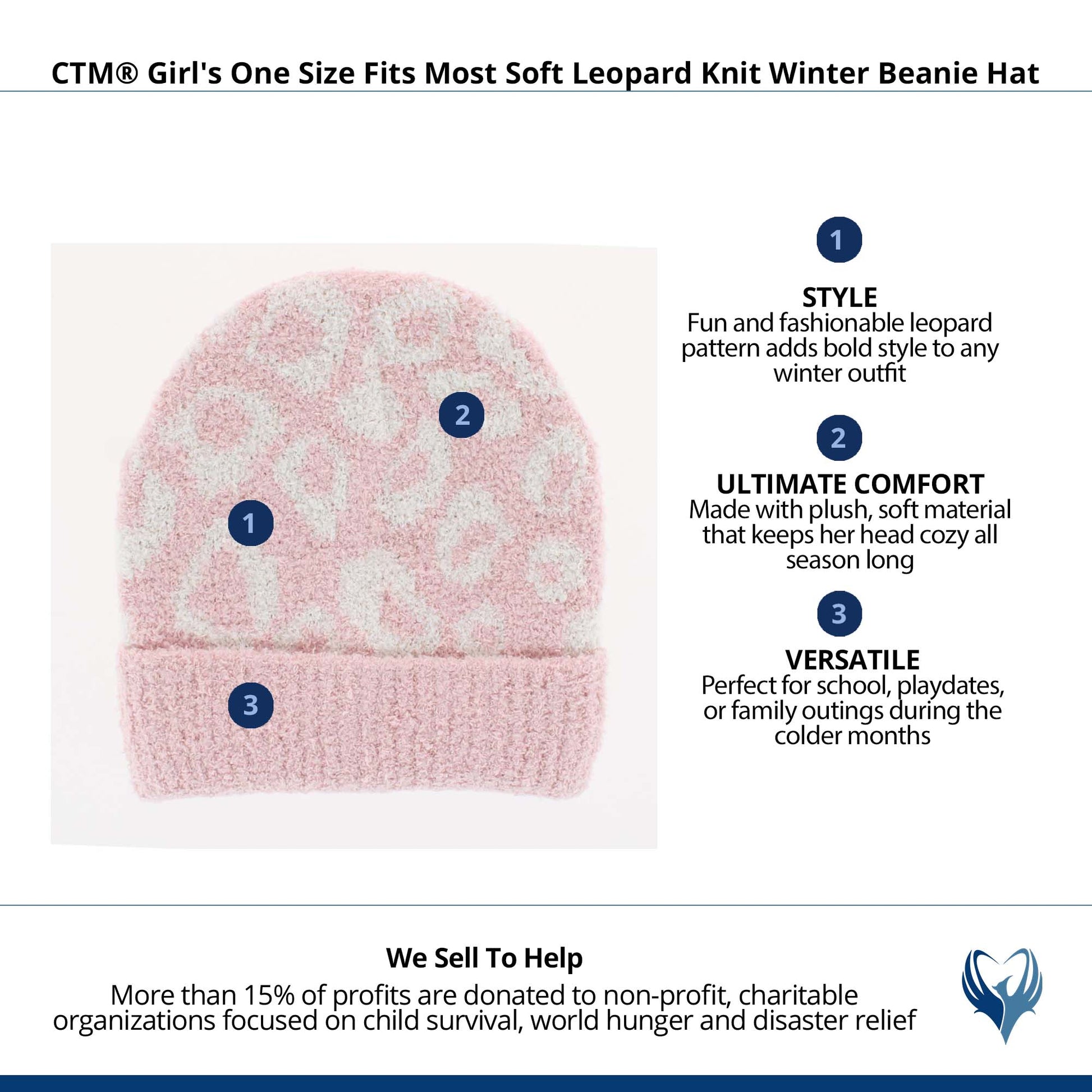 CTM® Girl's One Size Fits Most Soft Leopard Knit Winter Beanie Hat - Pink