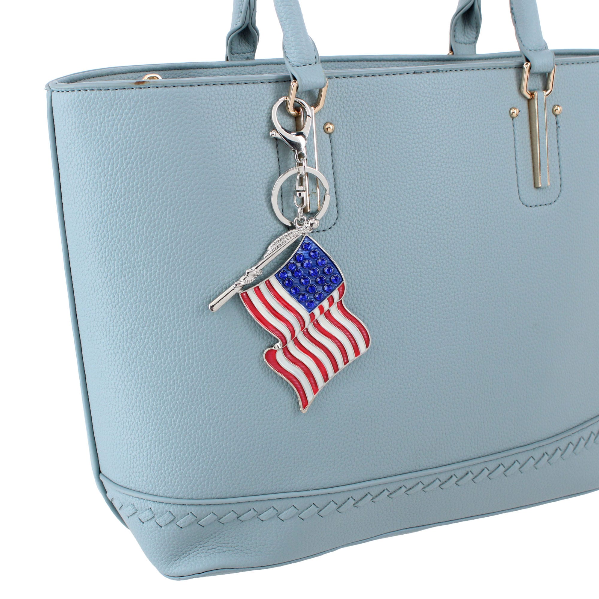 CTM® Women's Old Faithful Rhinestone Embellished Bag Charm & Keychain - Red, White, and Blue
