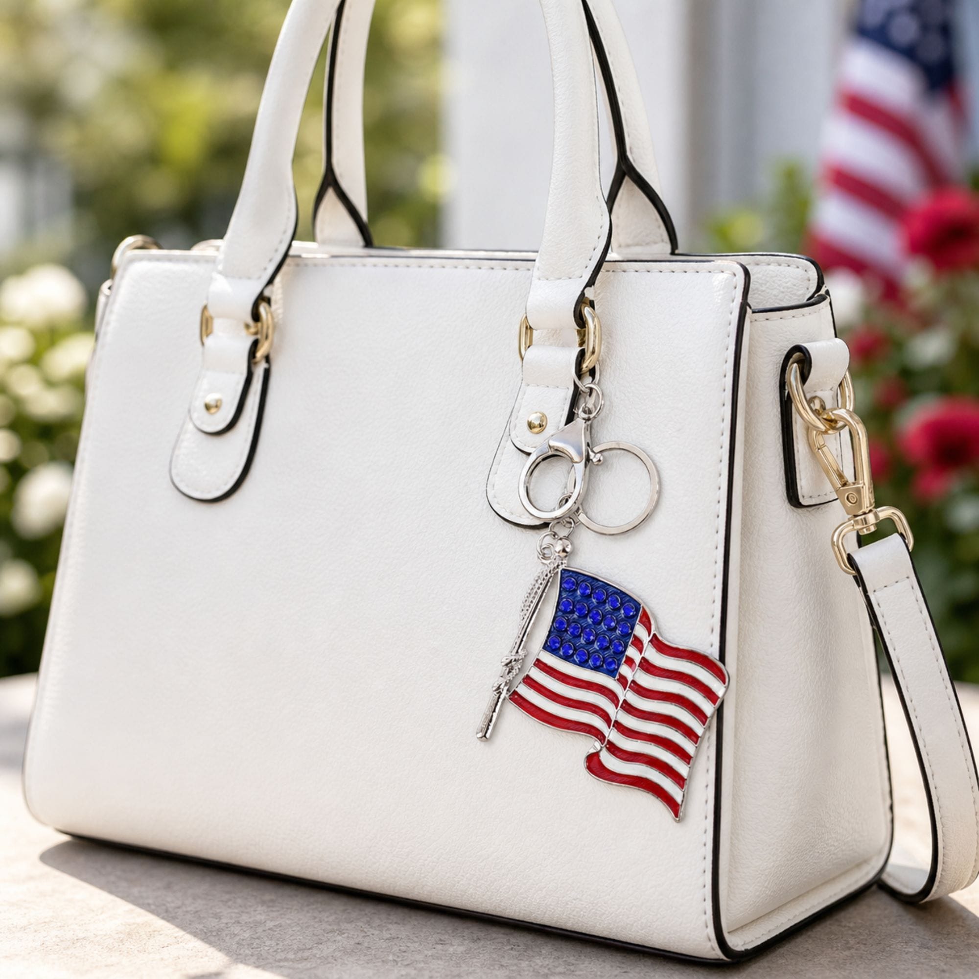 CTM® Women's Old Faithful Rhinestone Embellished Bag Charm & Keychain - Red, White, and Blue