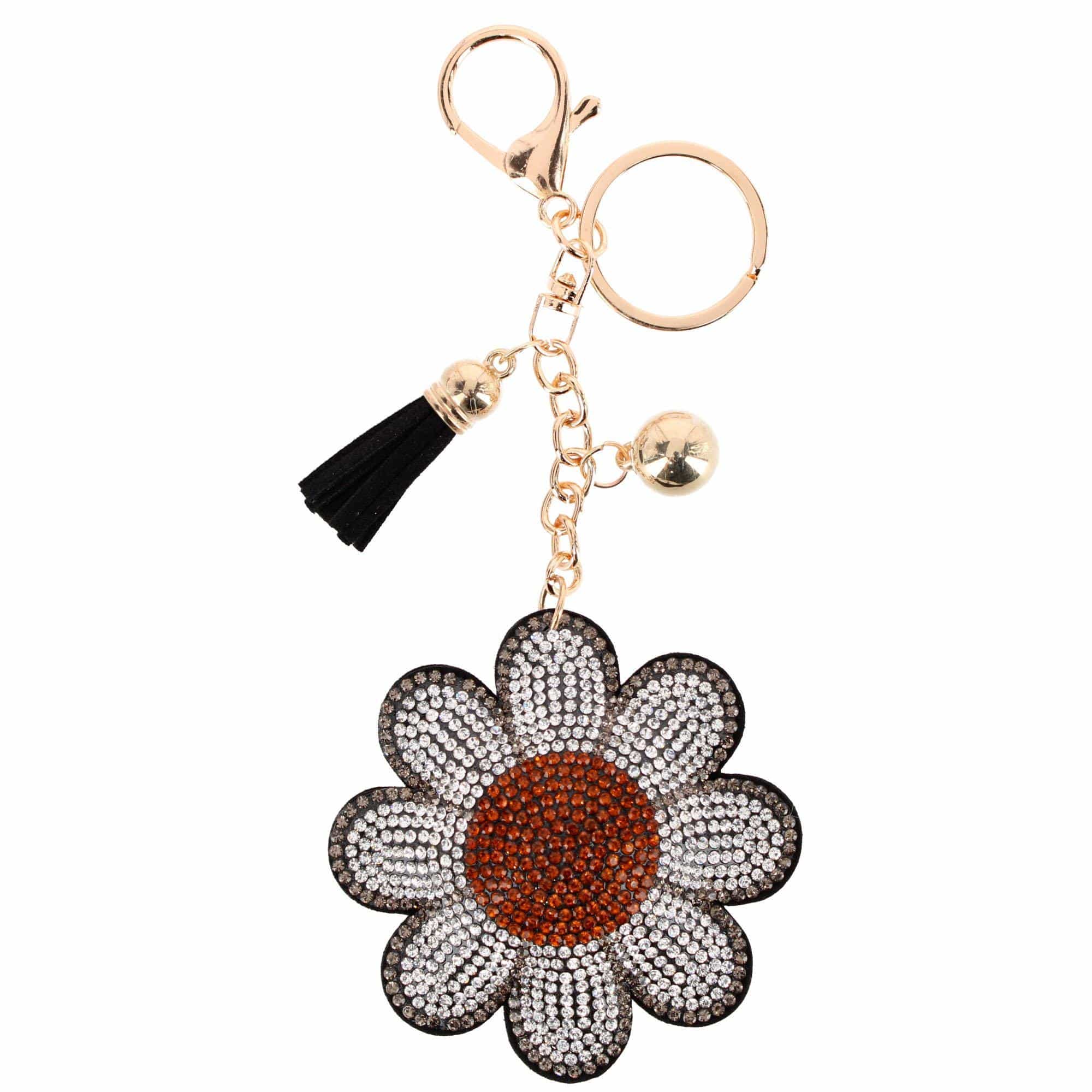 CTM® Women's Rhinestone Daisy with Tassel Bag Charm & Key Charm