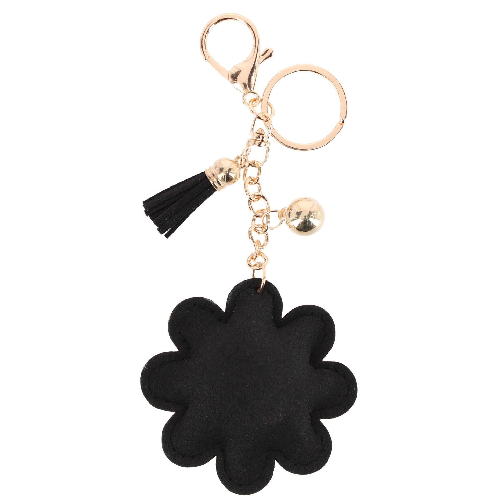CTM® Women's Rhinestone Daisy with Tassel Bag Charm & Key Charm - Black