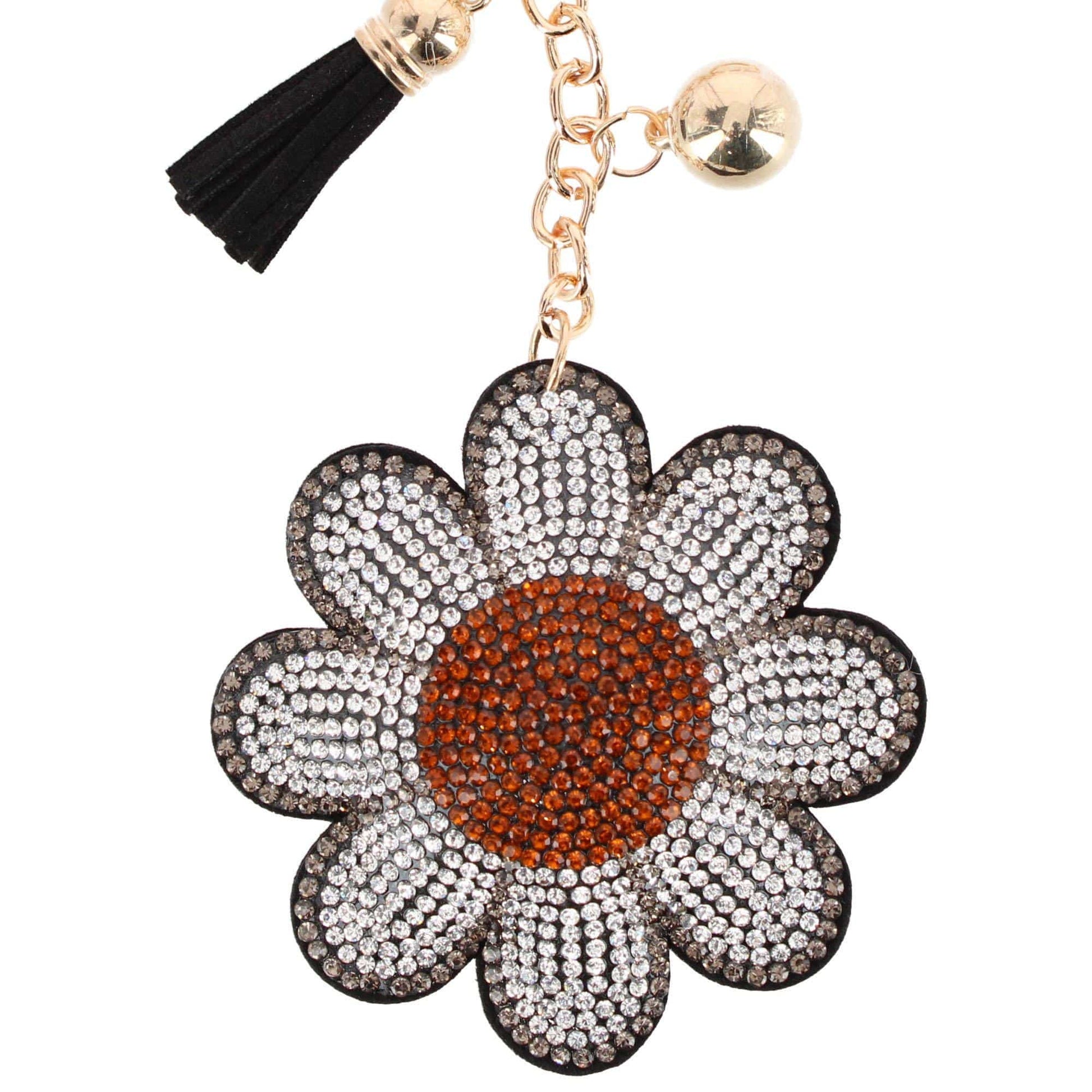 CTM® Women's Rhinestone Daisy with Tassel Bag Charm & Key Charm - Black