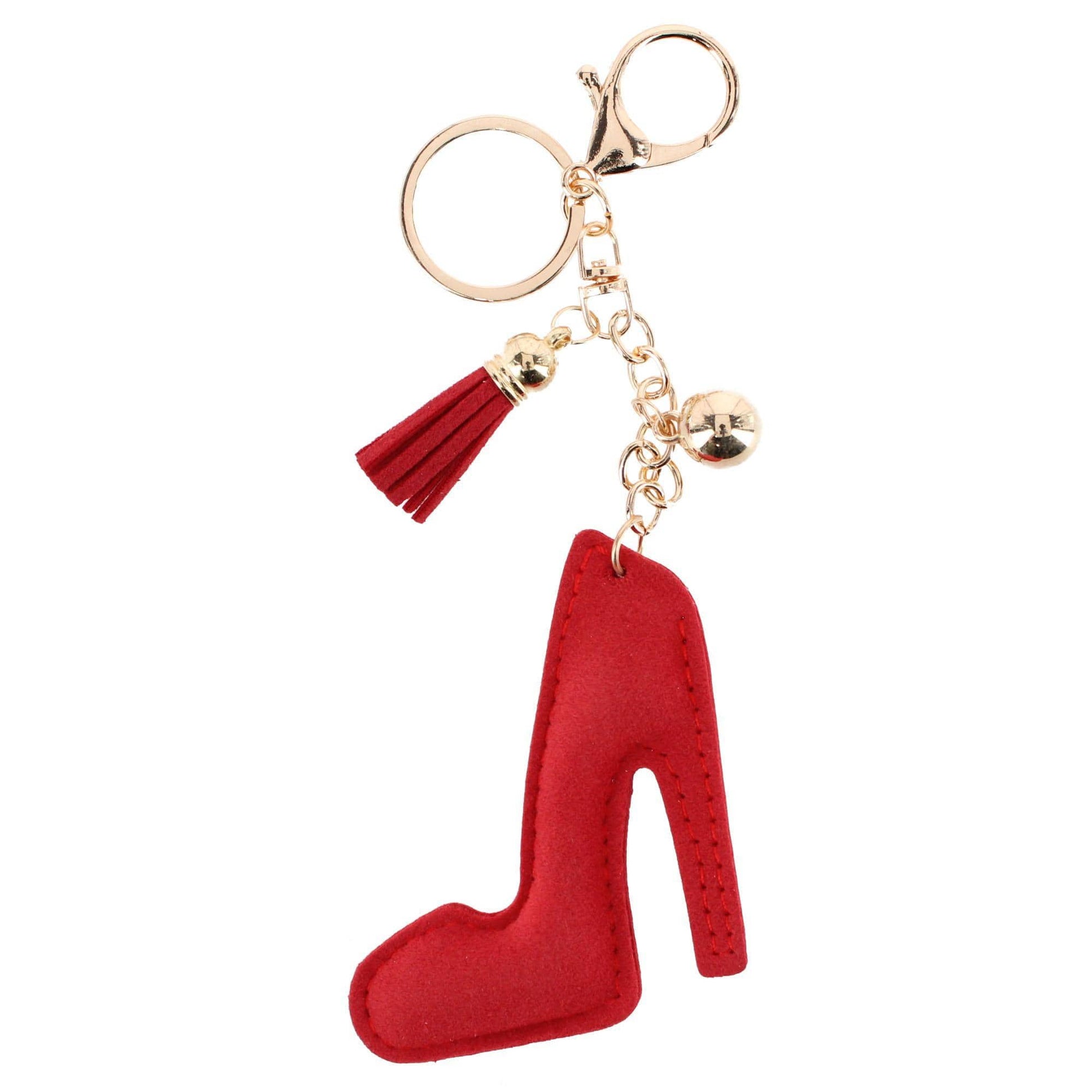 CTM® Women's Red Rhinestone High Heel with Tassel Bag Charm & Key Chain - Red