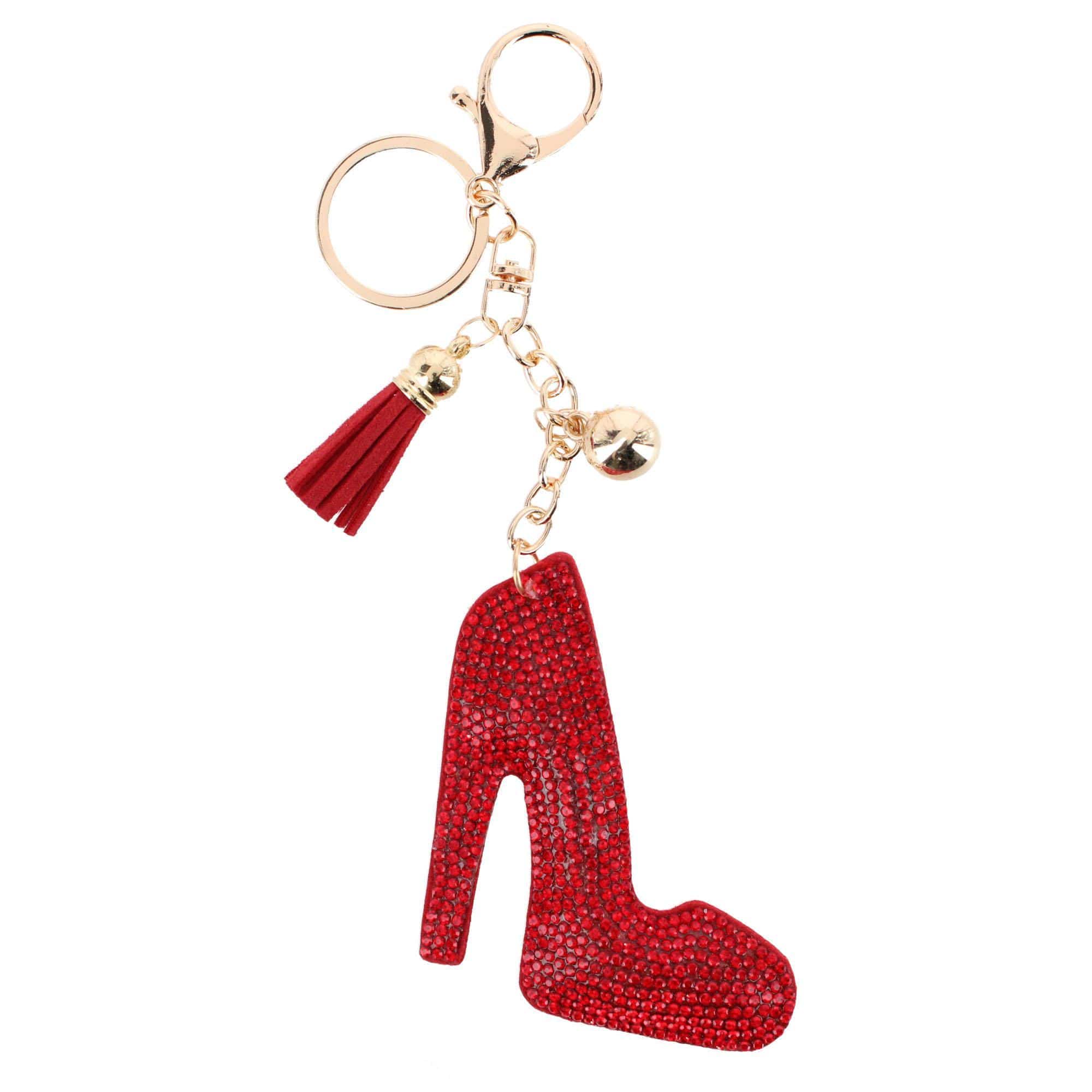 CTM® Women's Red Rhinestone High Heel with Tassel Bag Charm & Key Chain - Women's Red Rhinestone High Heel with Tassel Bag Charm & Key Chain