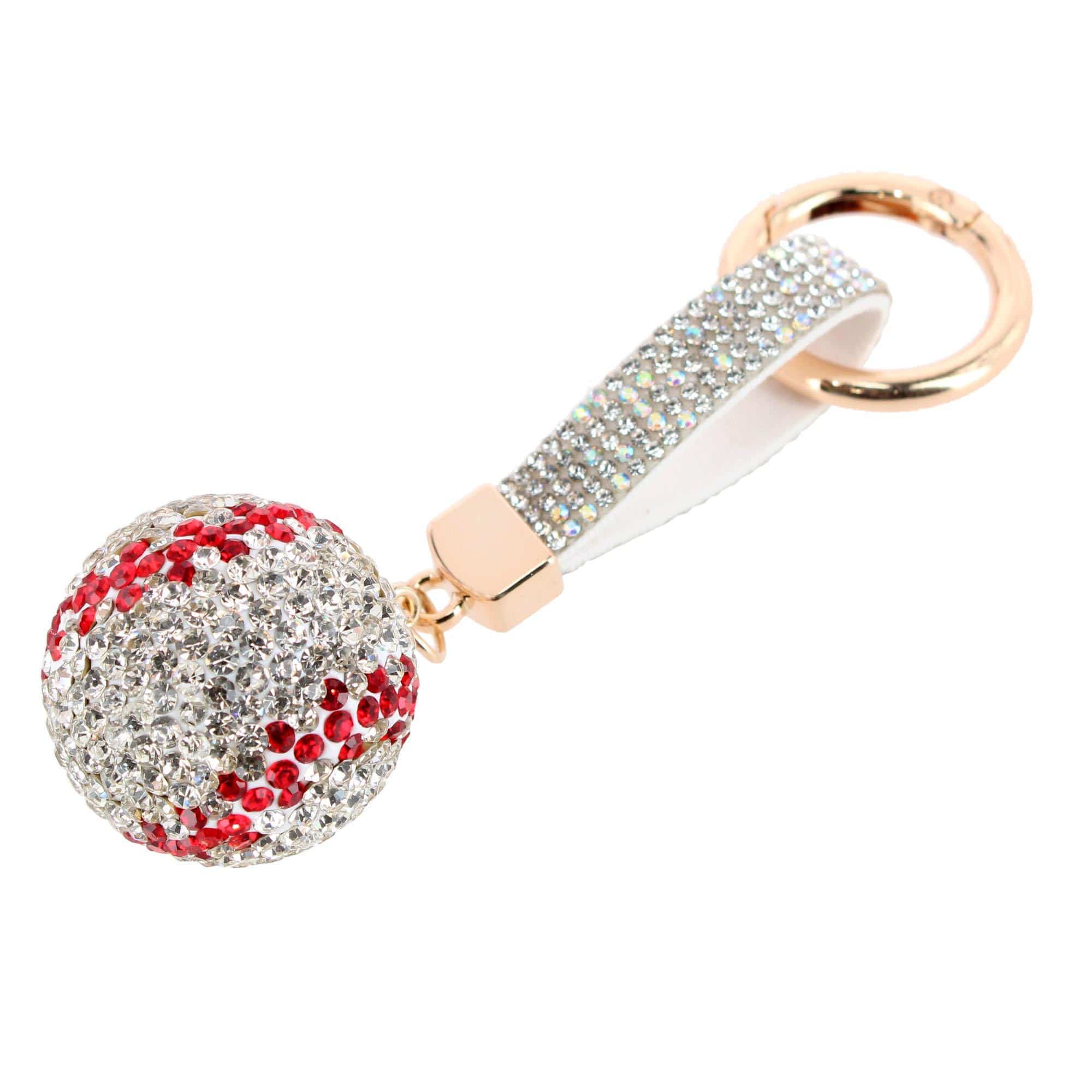 CTM® Women's Rhineston Baseball Bag Charm - Clear with Red