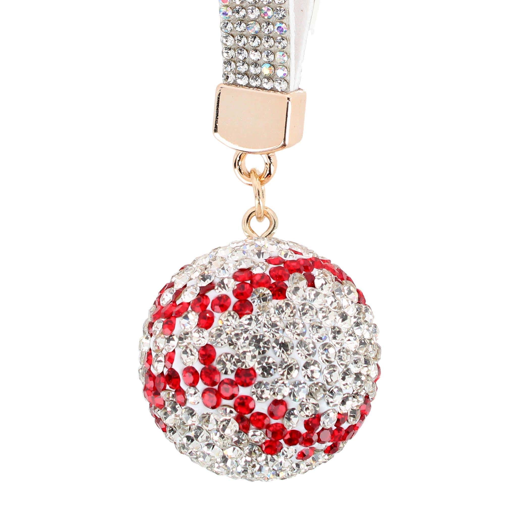 CTM® Women's Rhineston Baseball Bag Charm - Clear with Red
