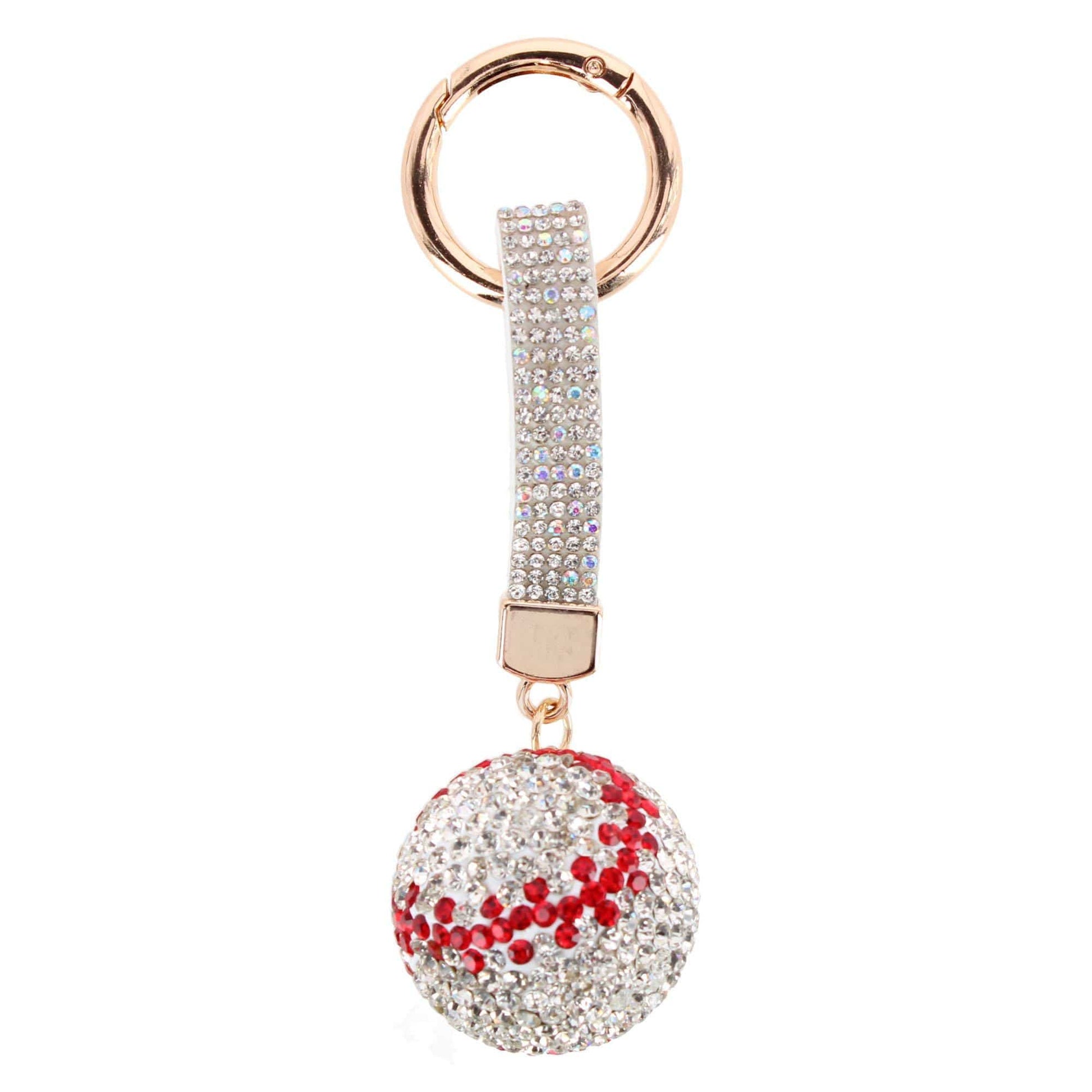 CTM® Women's Rhineston Baseball Bag Charm - Clear with Red