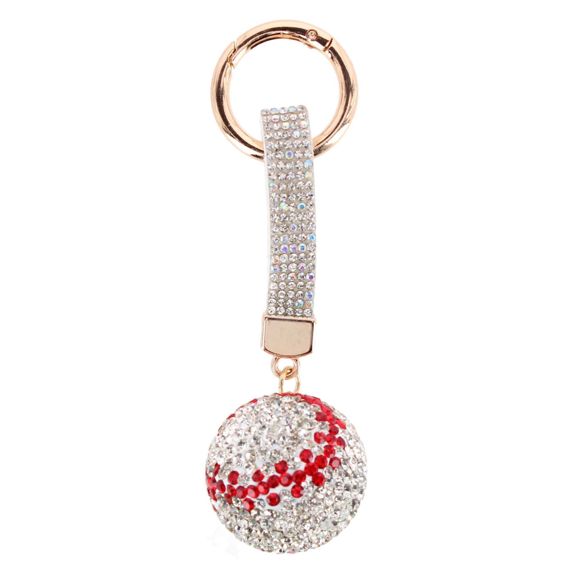 CTM® Women's Rhineston Baseball Bag Charm - Clear with Red
