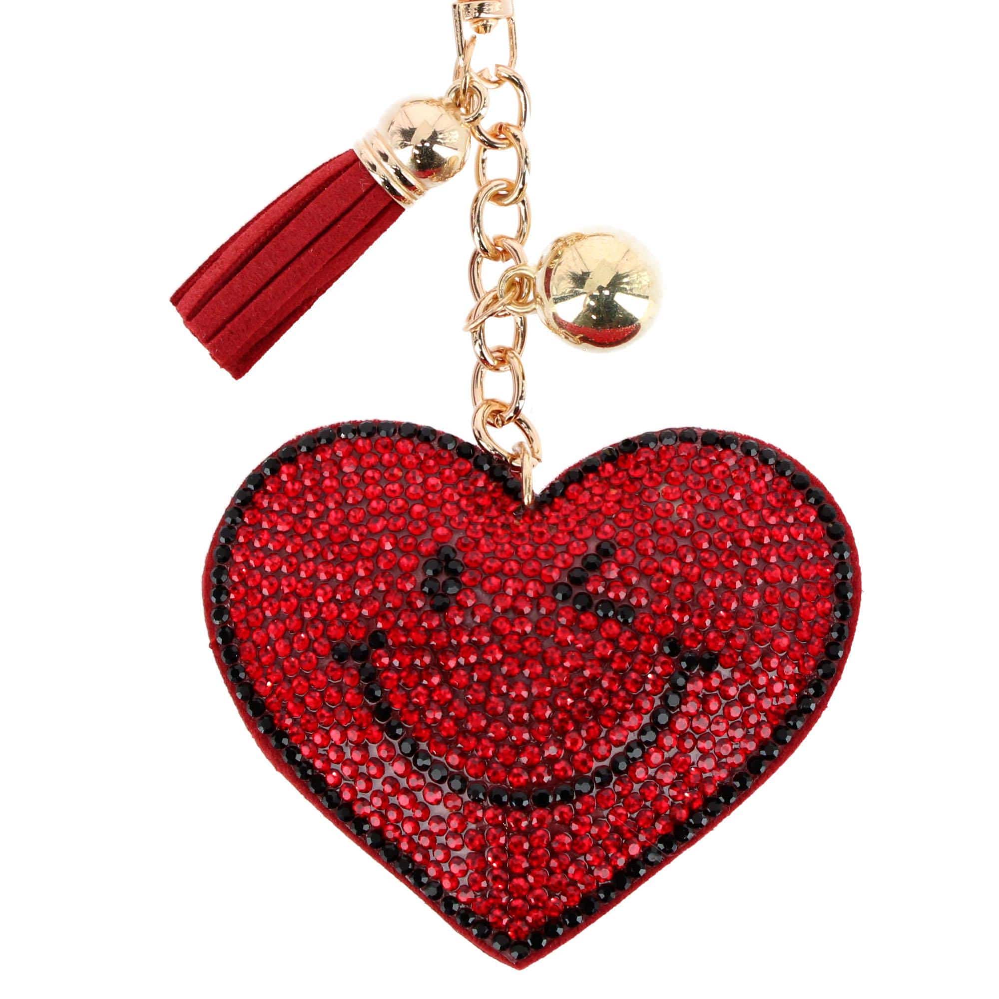 CTM® Women's Red Rhinestone Smiley Heart Bag Charm - Red