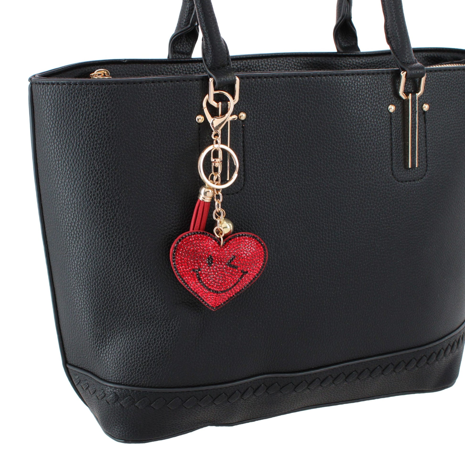 CTM® Women's Red Rhinestone Smiley Heart Bag Charm - Red