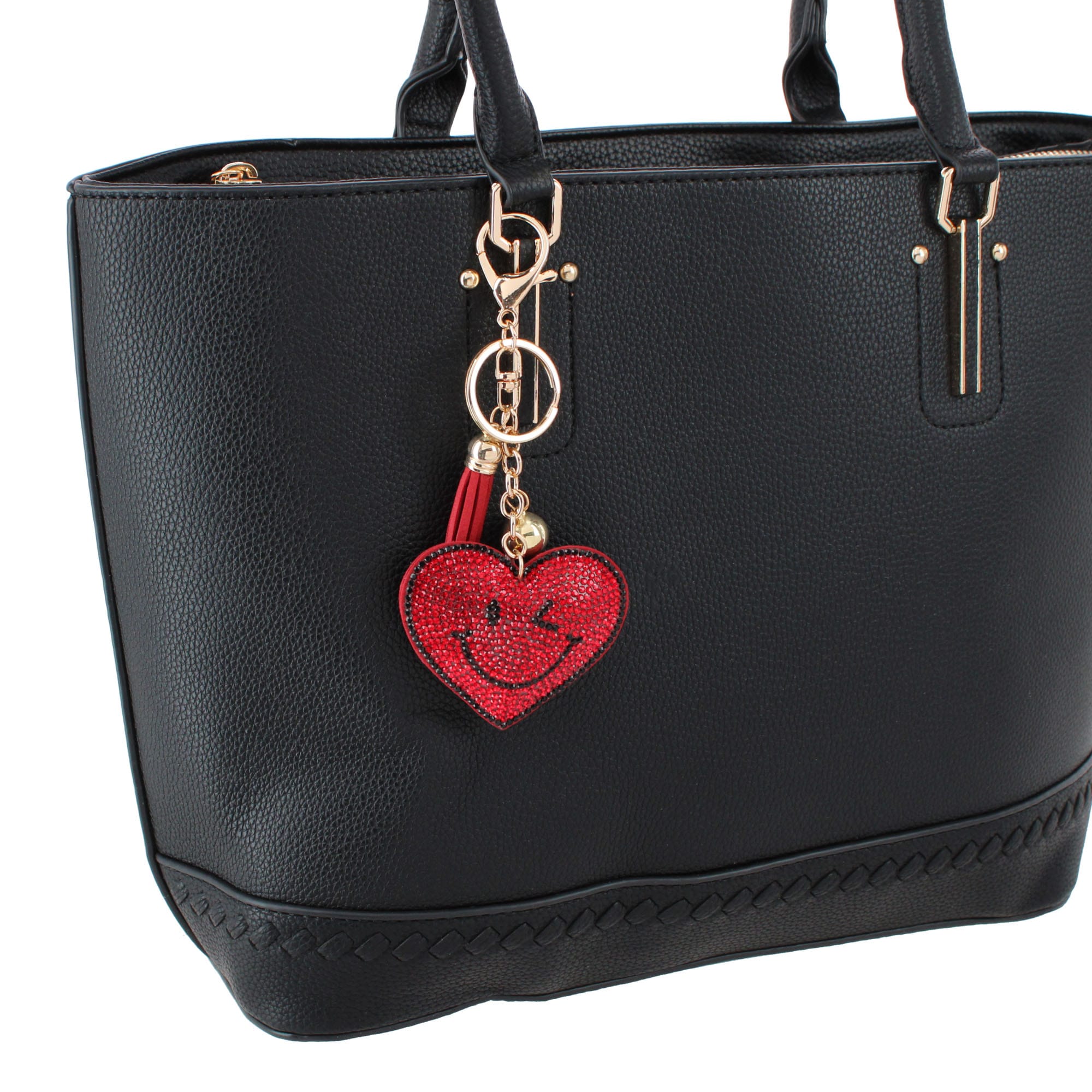 CTM® Women's Red Rhinestone Smiley Heart Bag Charm - Red