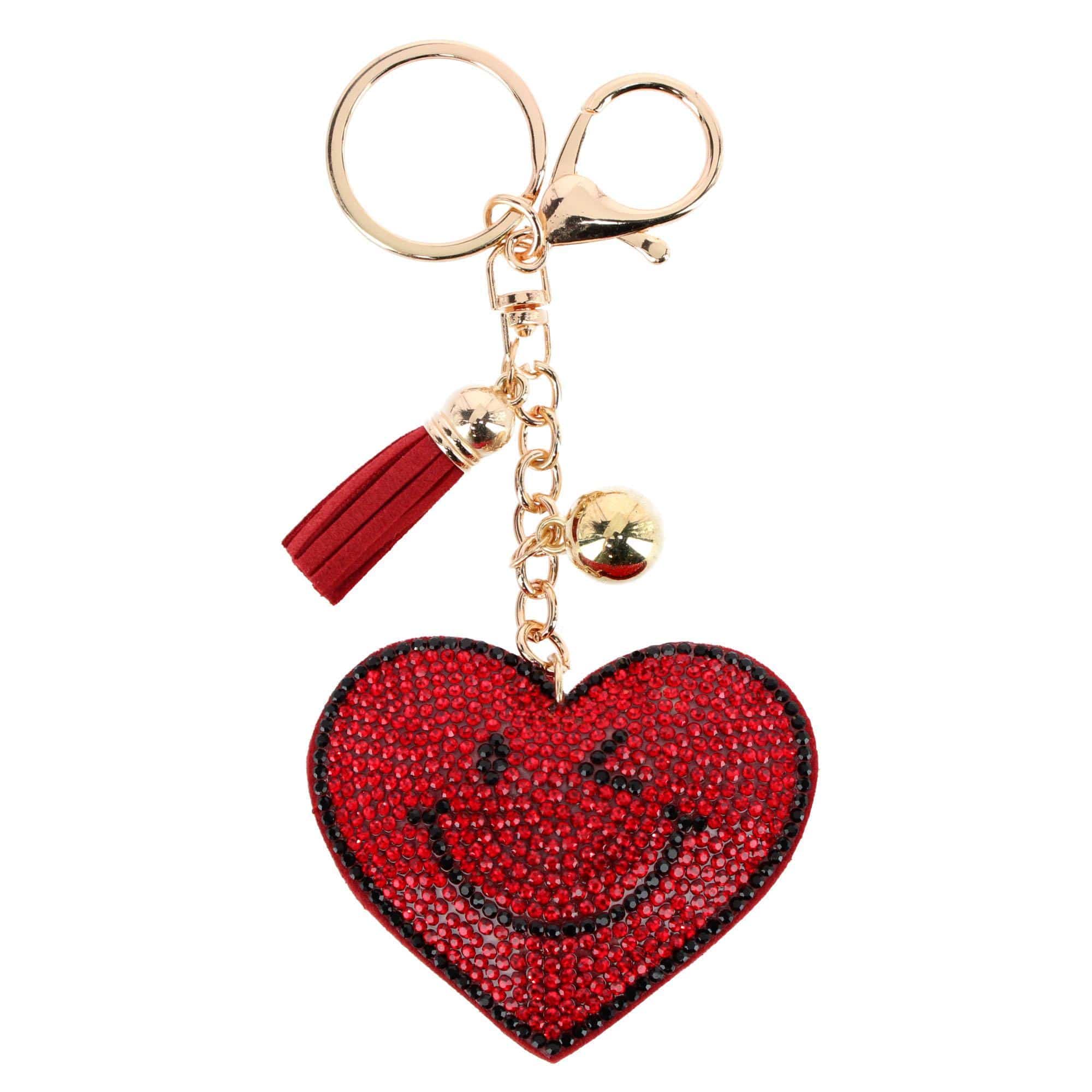CTM® Women's Red Rhinestone Smiley Heart Bag Charm - Women's Red Rhinestone Smiley Heart Bag Charm