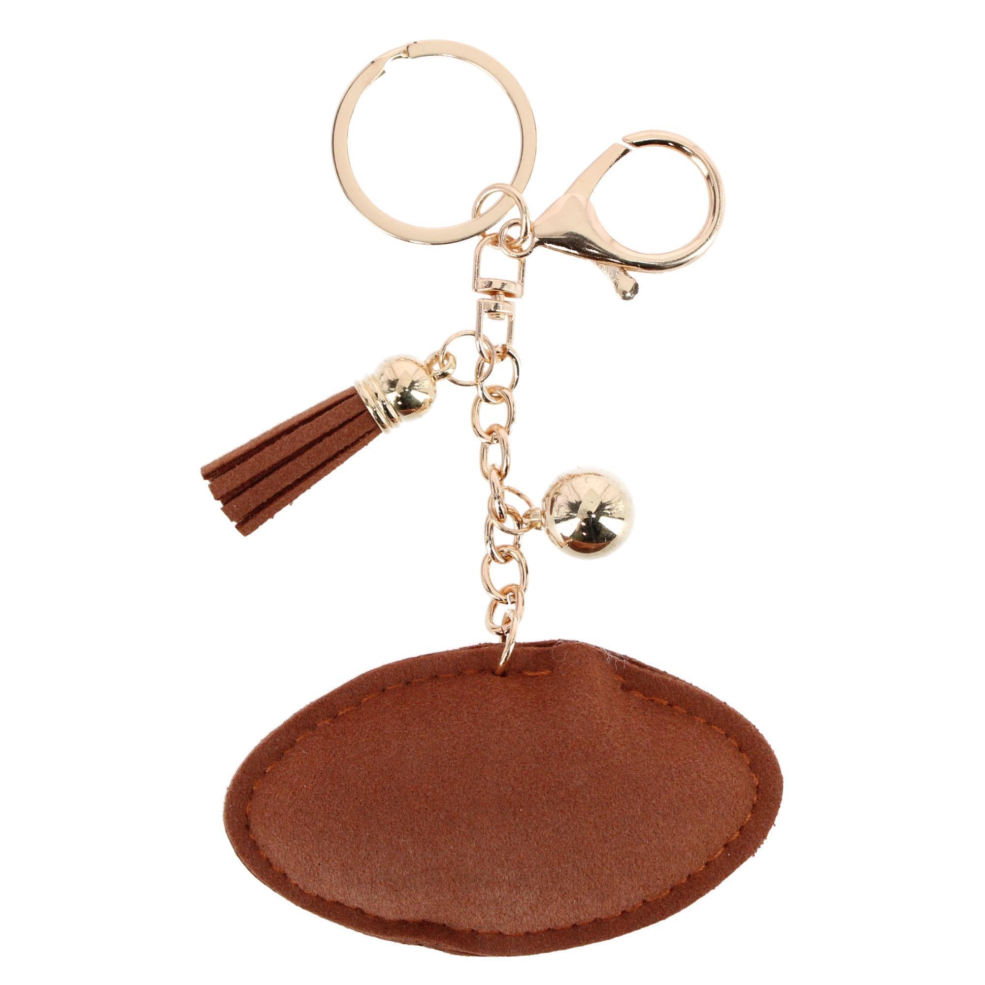 CTM® Women's Rhinestone Football with Tassel Bag Charm & Key Chain - Brown