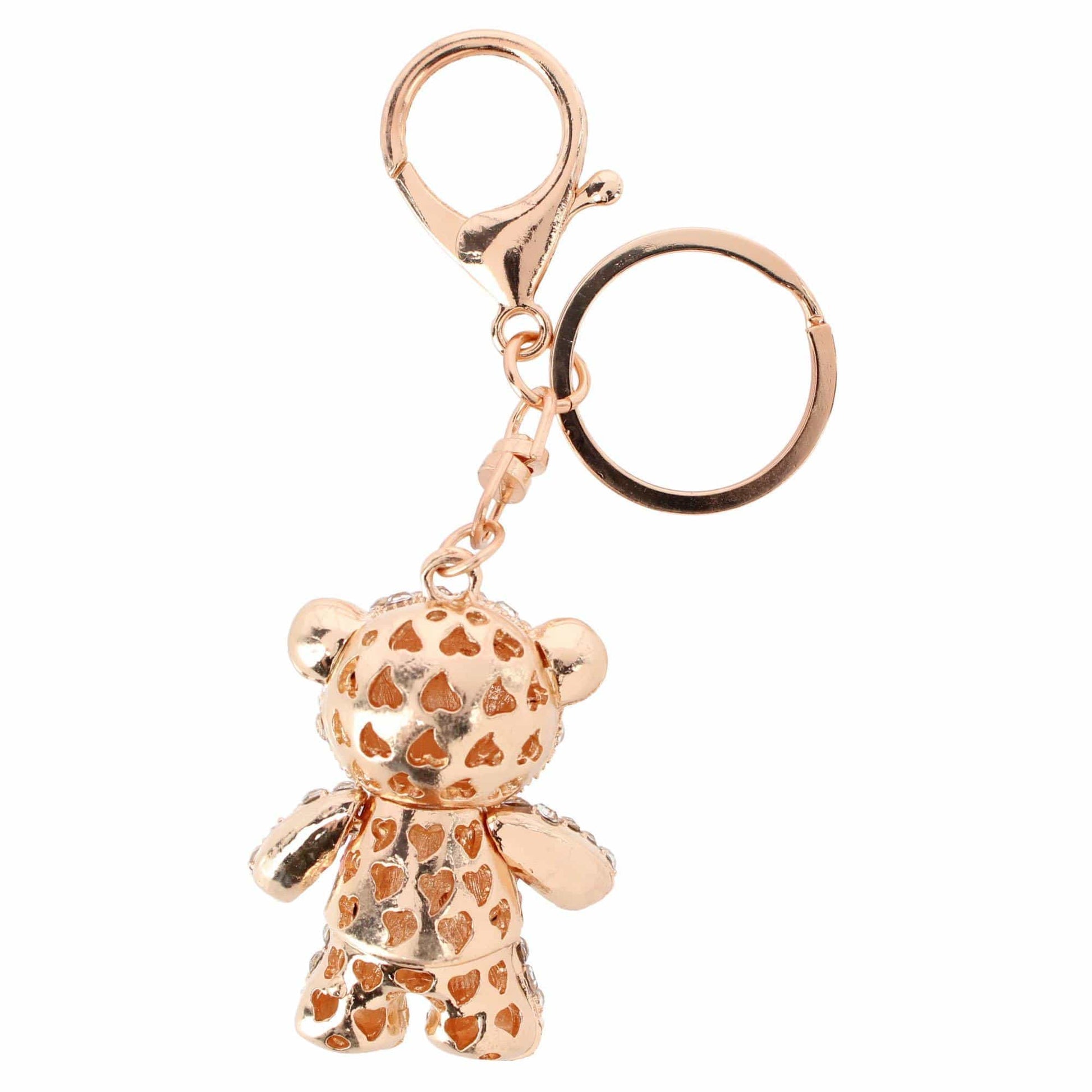 CTM® Women's Adorable Rhinestone Teddy Bear Bag Charm & Keychain - Gold