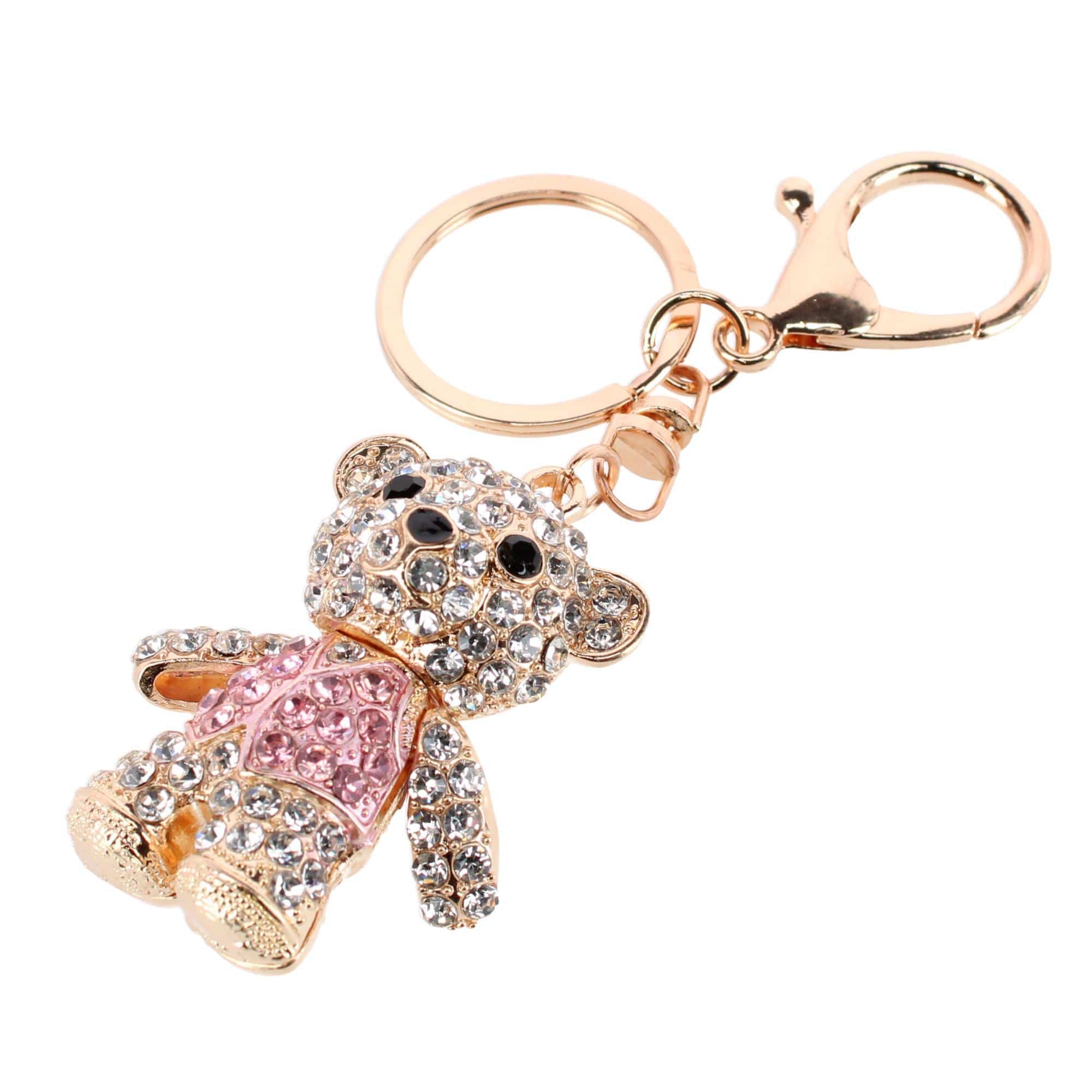 CTM® Women's Adorable Rhinestone Teddy Bear Bag Charm & Keychain - Gold