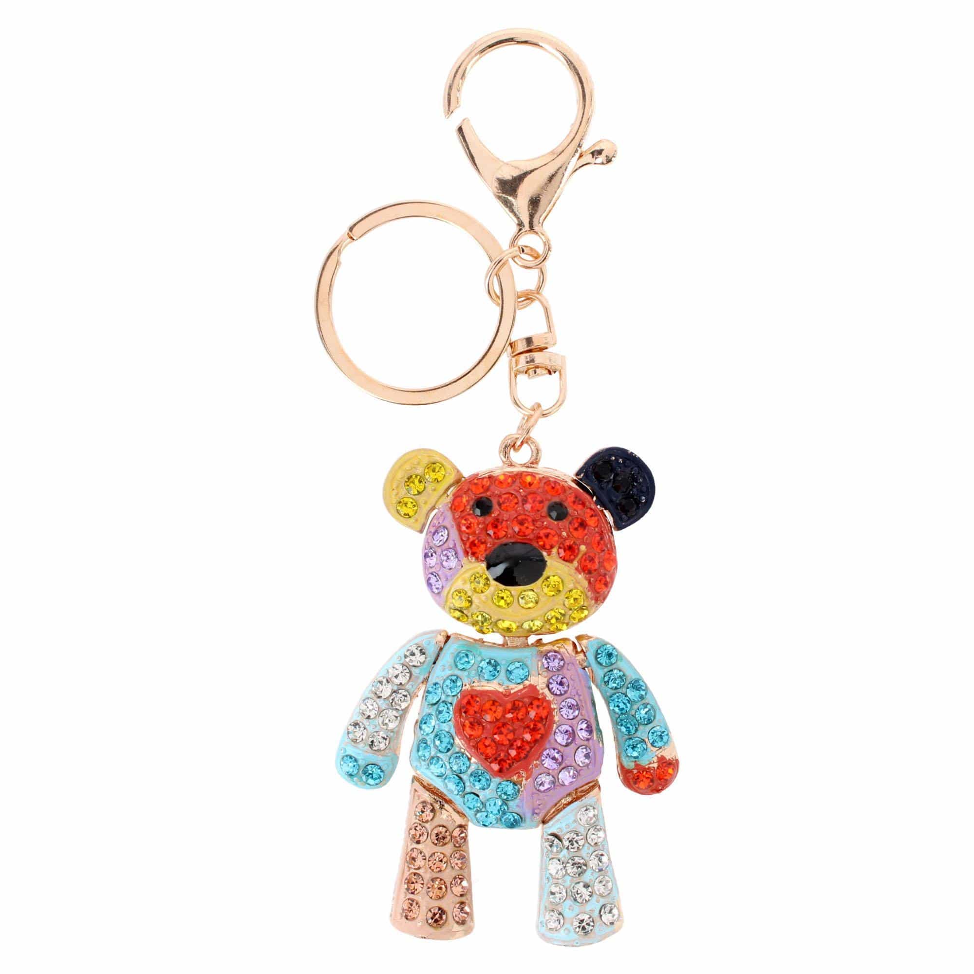 CTM® Women's Rainbow Rhineston Teddy Bear Bag Charm & Keychain - Multiple