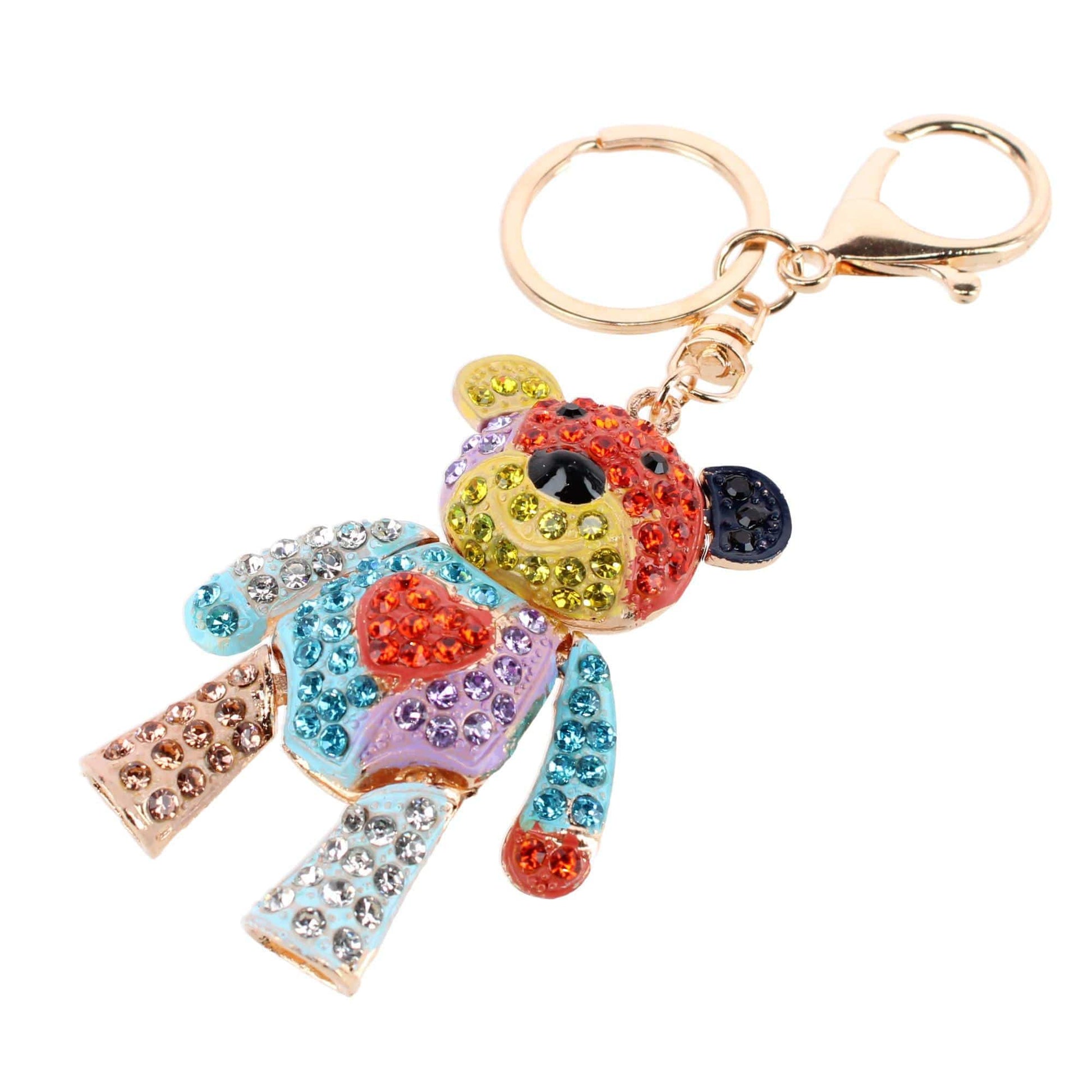 CTM® Women's Rainbow Rhineston Teddy Bear Bag Charm & Keychain - Multiple