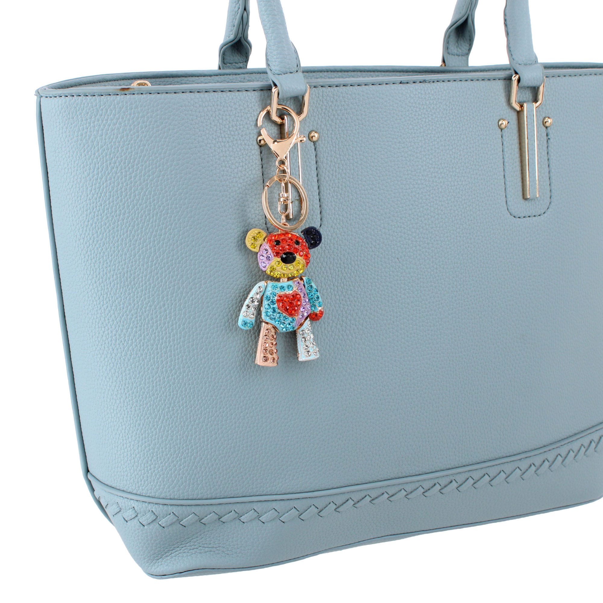 CTM® Women's Rainbow Rhineston Teddy Bear Bag Charm & Keychain - Multiple