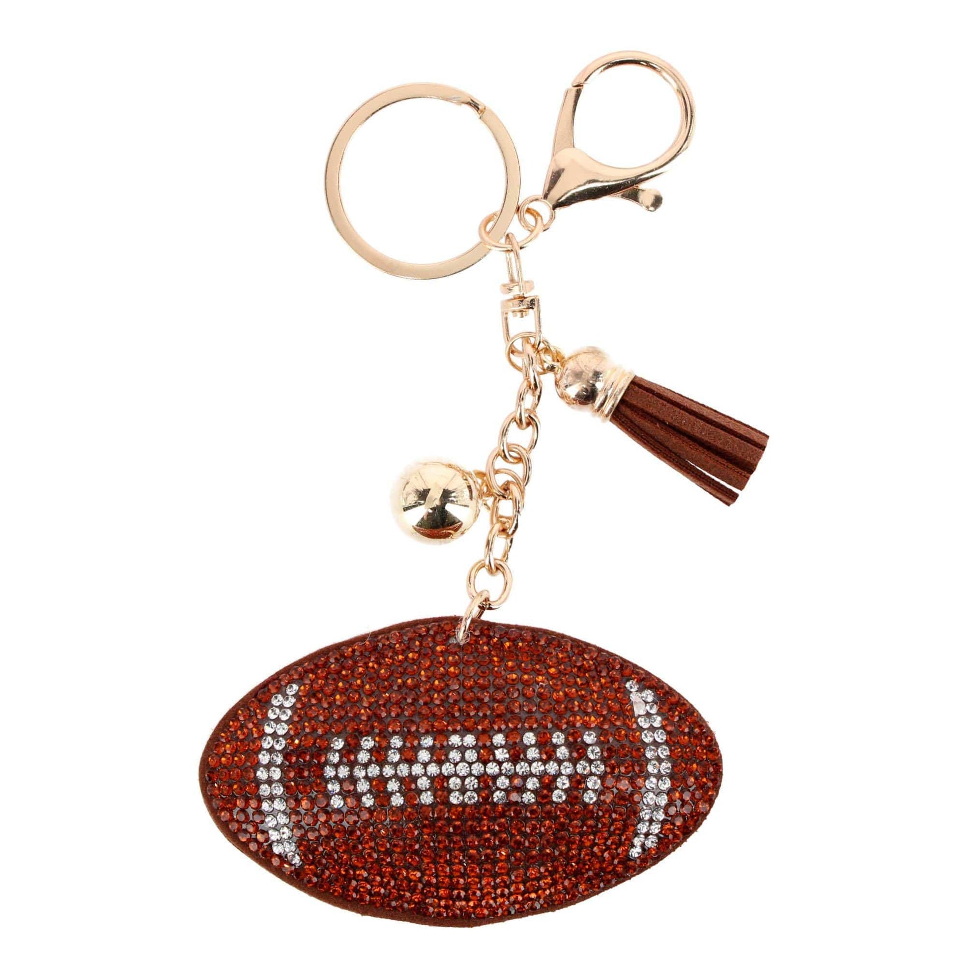 CTM® Women's Rhinestone Football & Tassel Bag Charm & Key Chain