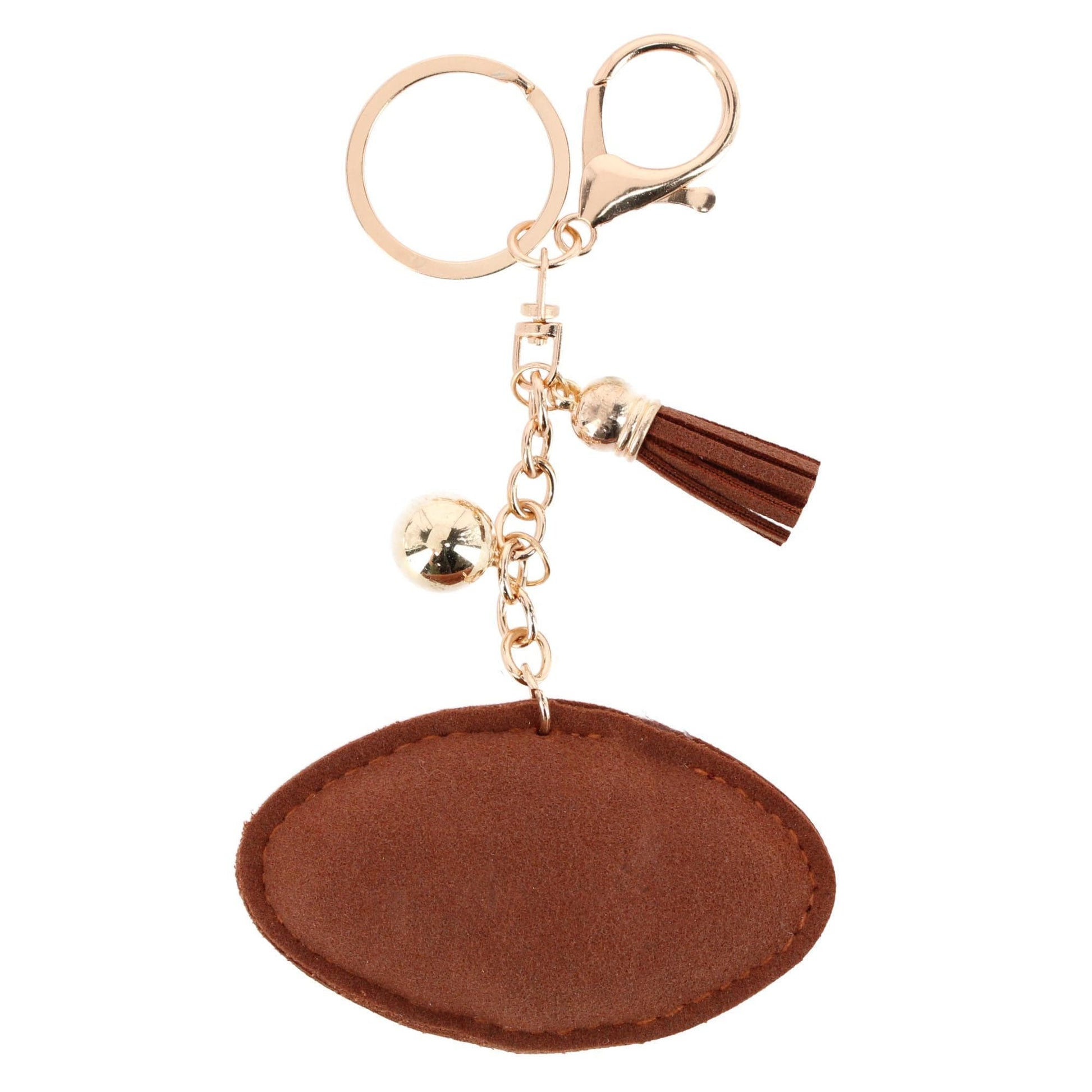 CTM® Women's Rhinestone Football & Tassel Bag Charm & Key Chain - Brown